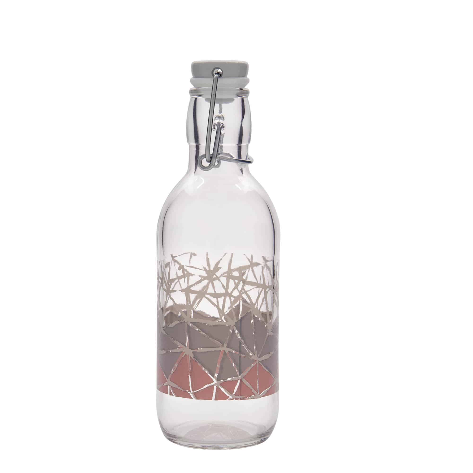 500 ml stiklinis butelis Emilia su spauda „Manolibera rosa“, anga: spaustukas su užraktu