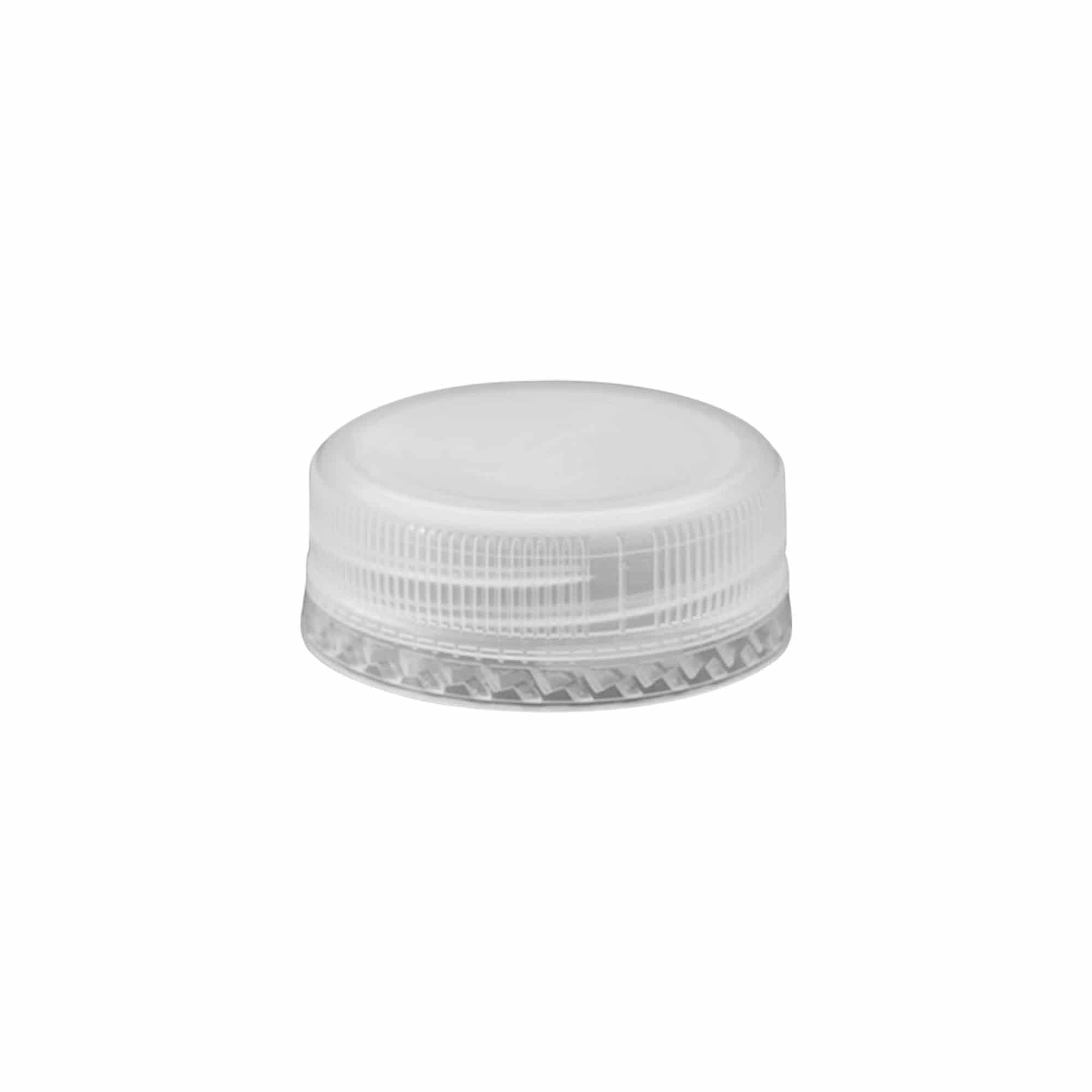 Varžtinis uždarymas, dviguba srieginė dalis, PE plastikas, baltas, skirta angai: PET 38 mm