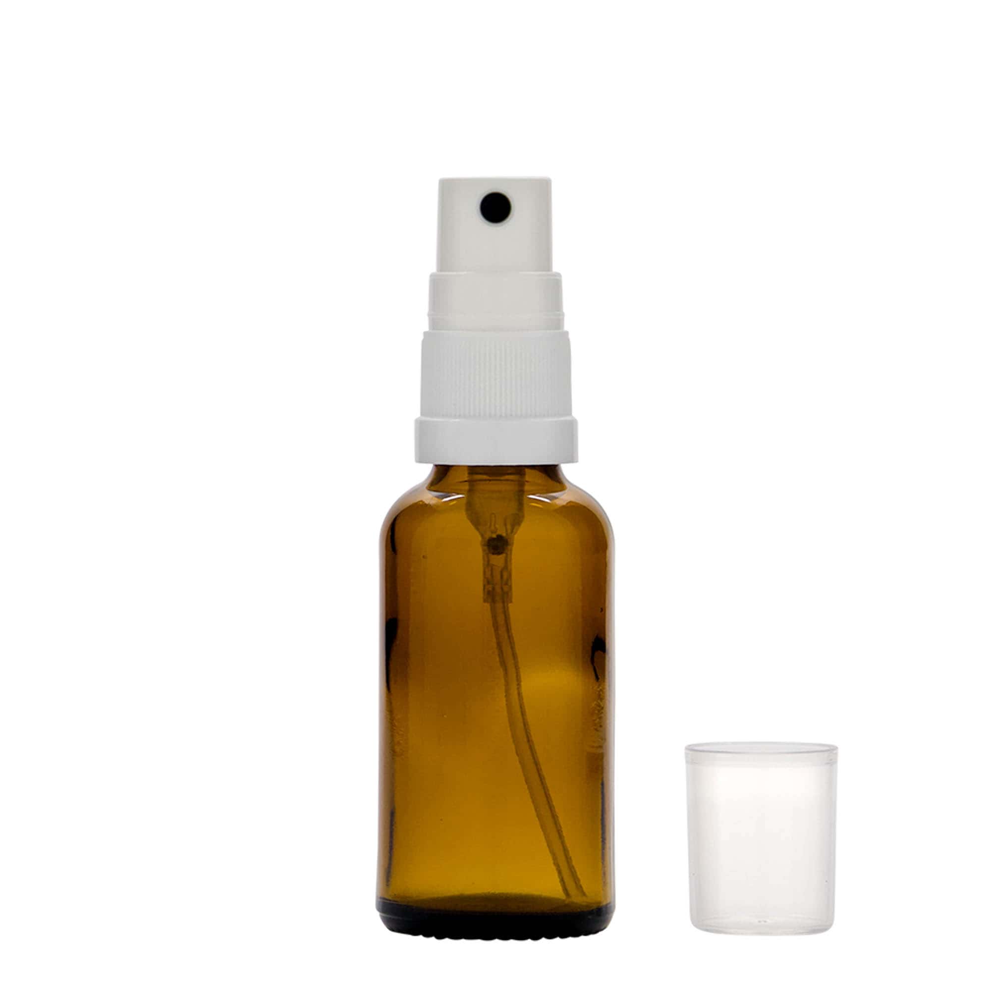 30 ml purškiama medicininė buteliuko, stiklas, rudas, anga: DIN 18
