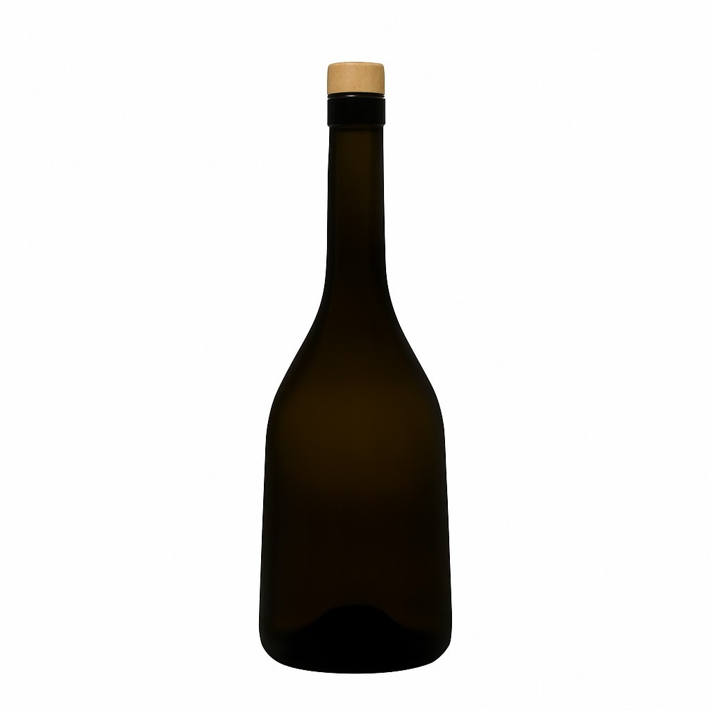750 ml stiklinis butelis „Rustica“, senoviniai žalias, anga: kamštis