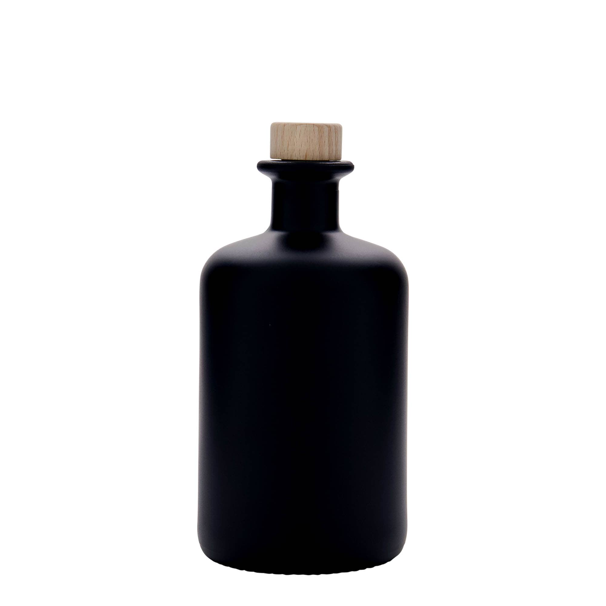 500 ml stiklinis butelis vaistininkui, juodas, kamštis