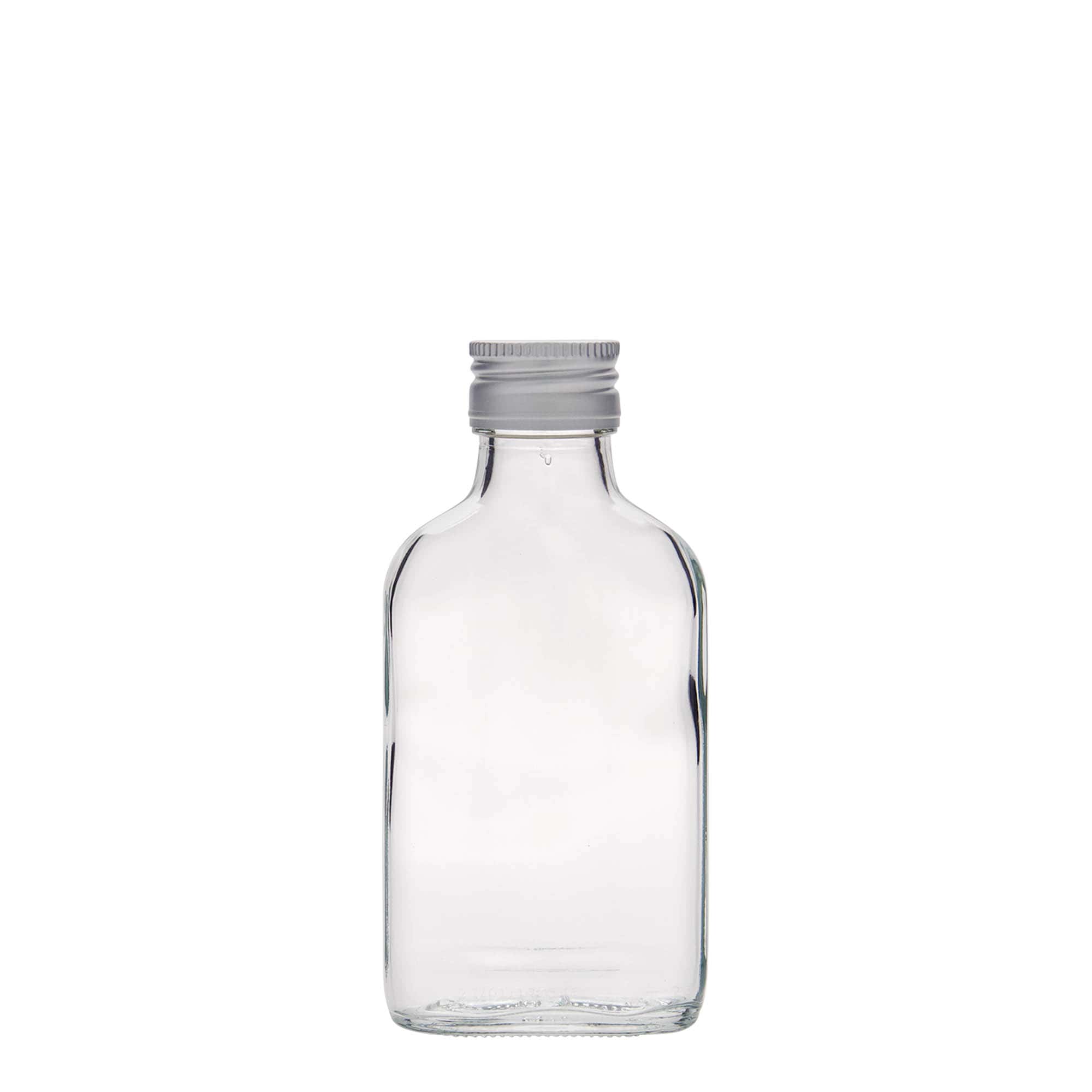 100 ml kišeninė buteliuko forma, stačiakampė, stiklas, anga: PP 28
