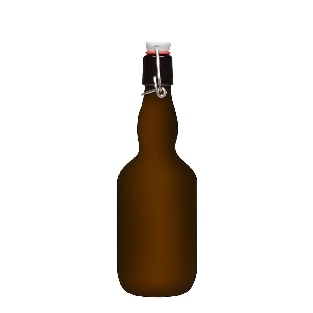 500 ml alaus butelis su kakleliu, stiklas, senam žalia spalva, atidarymas: užsegamas užraktas