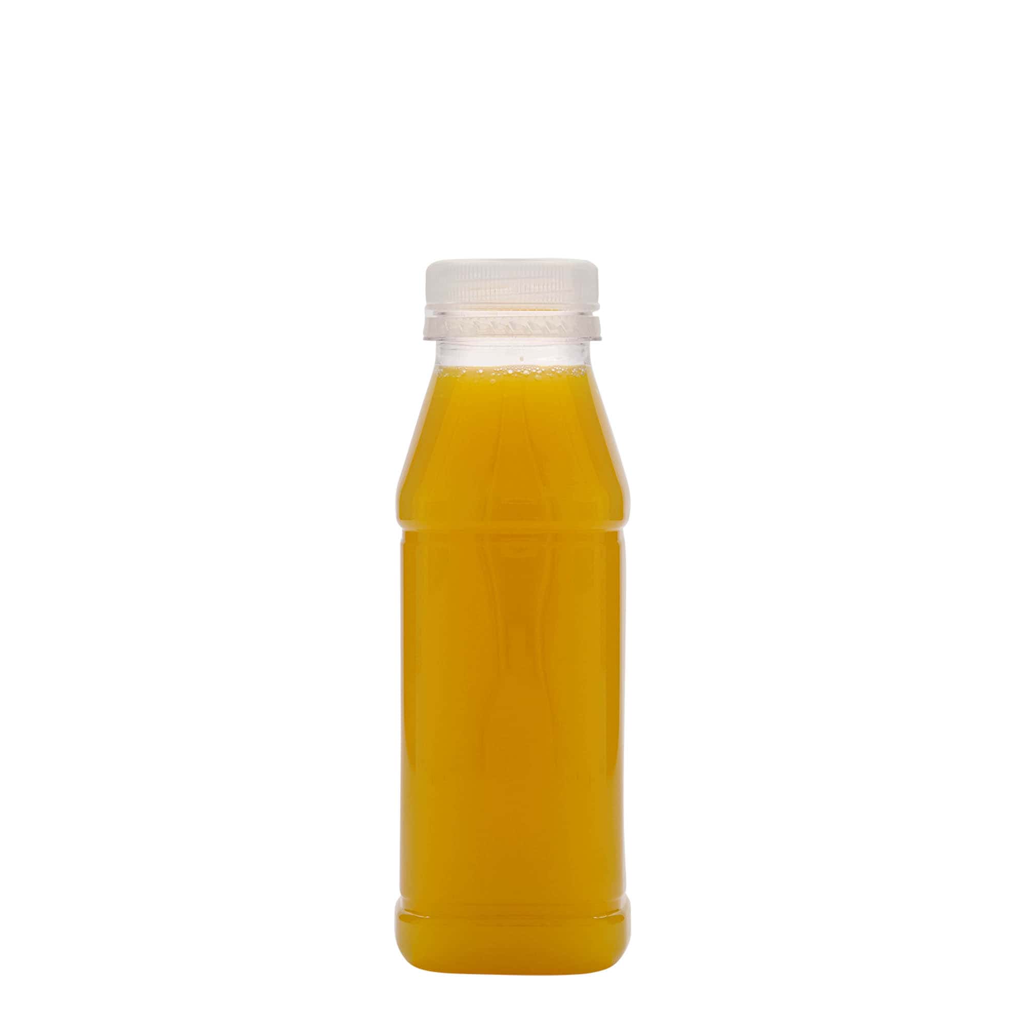 330 ml PET butelis „Milk and Juice Carré“, kvadratinis, plastikinis, anga: 38 mm