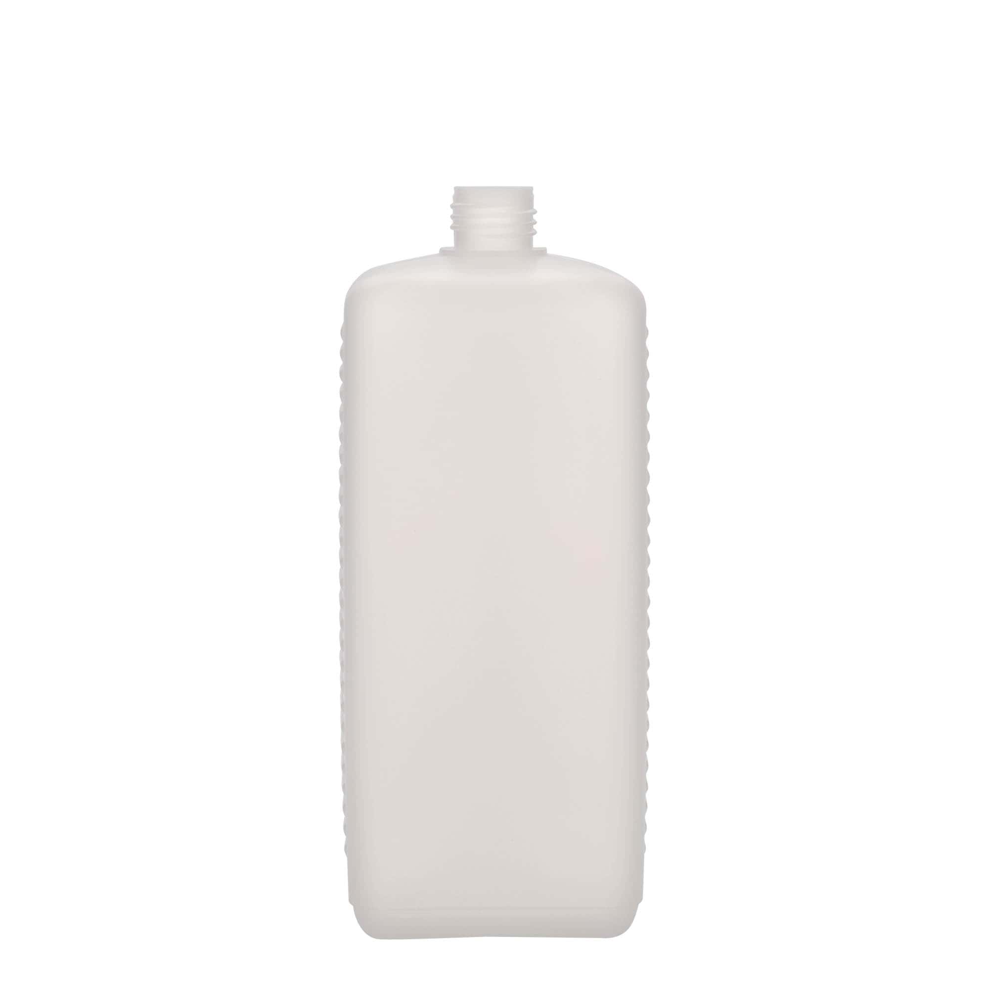 1.000 ml kanistrinė butelis, stačiakampis, HDPE plastikas, natūrali spalva, anga: DIN 25 EPE