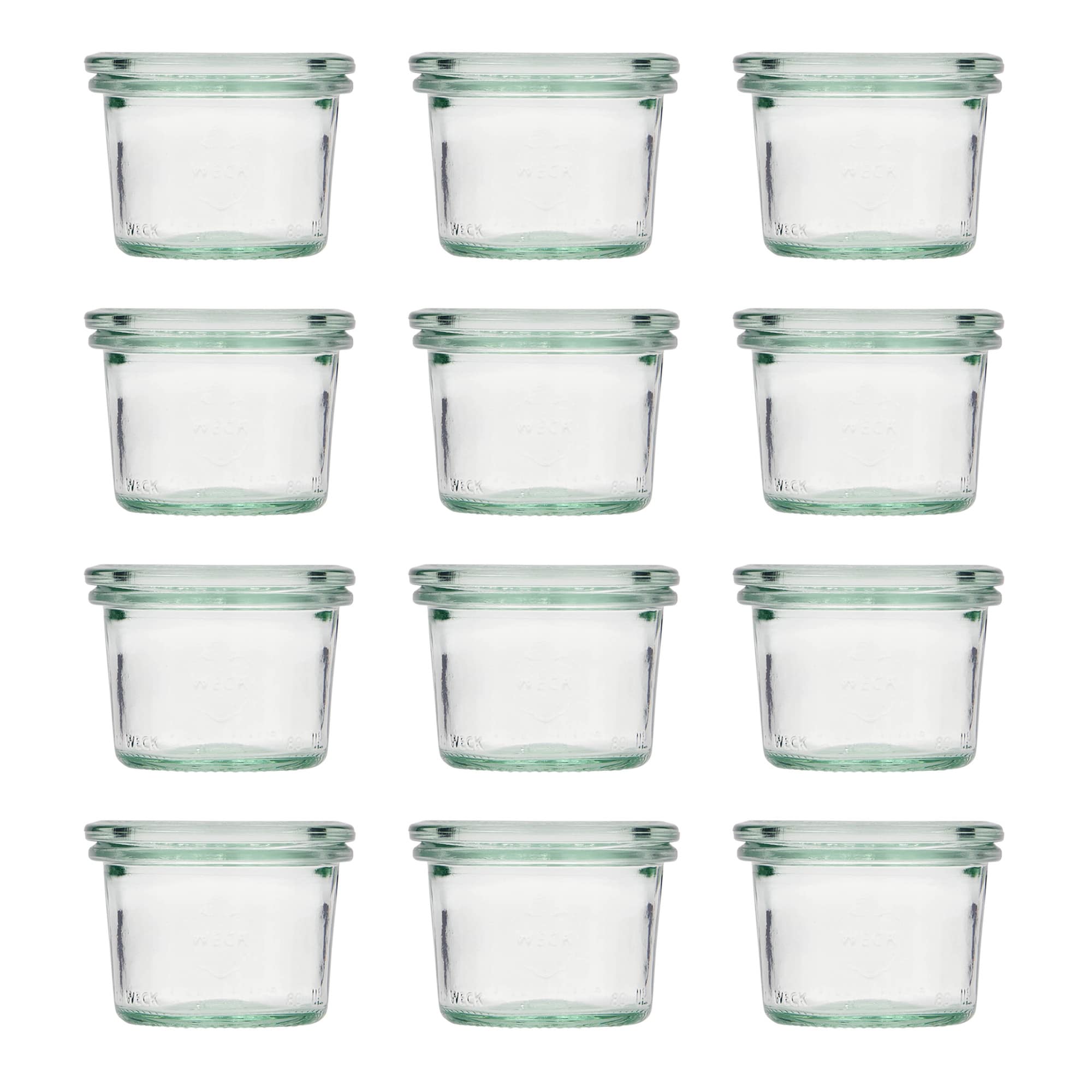 12x 80 ml WECK-stiklainis su plačiu burnu su stiklo dangteliu RR 60