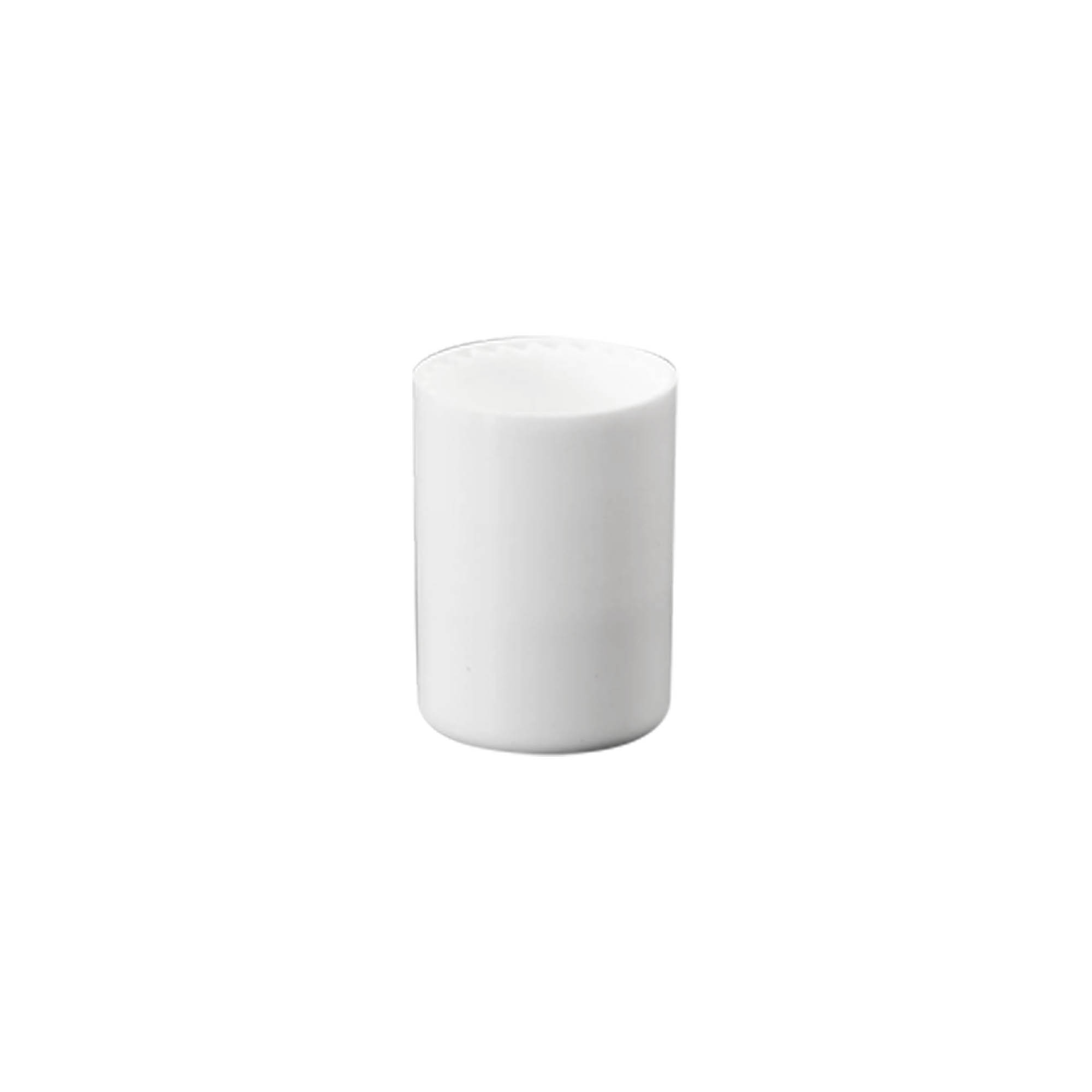 Dangtelis 10 ml ritininio buteliuko, PP plastikas, baltas, užmaunamas ant burnos: sriegiamas uždarymas Dangtelis 10 ml ritininio buteliuko, PP plastikas, baltas, užmaunamas ant burnos: sriegiamas uždarymas