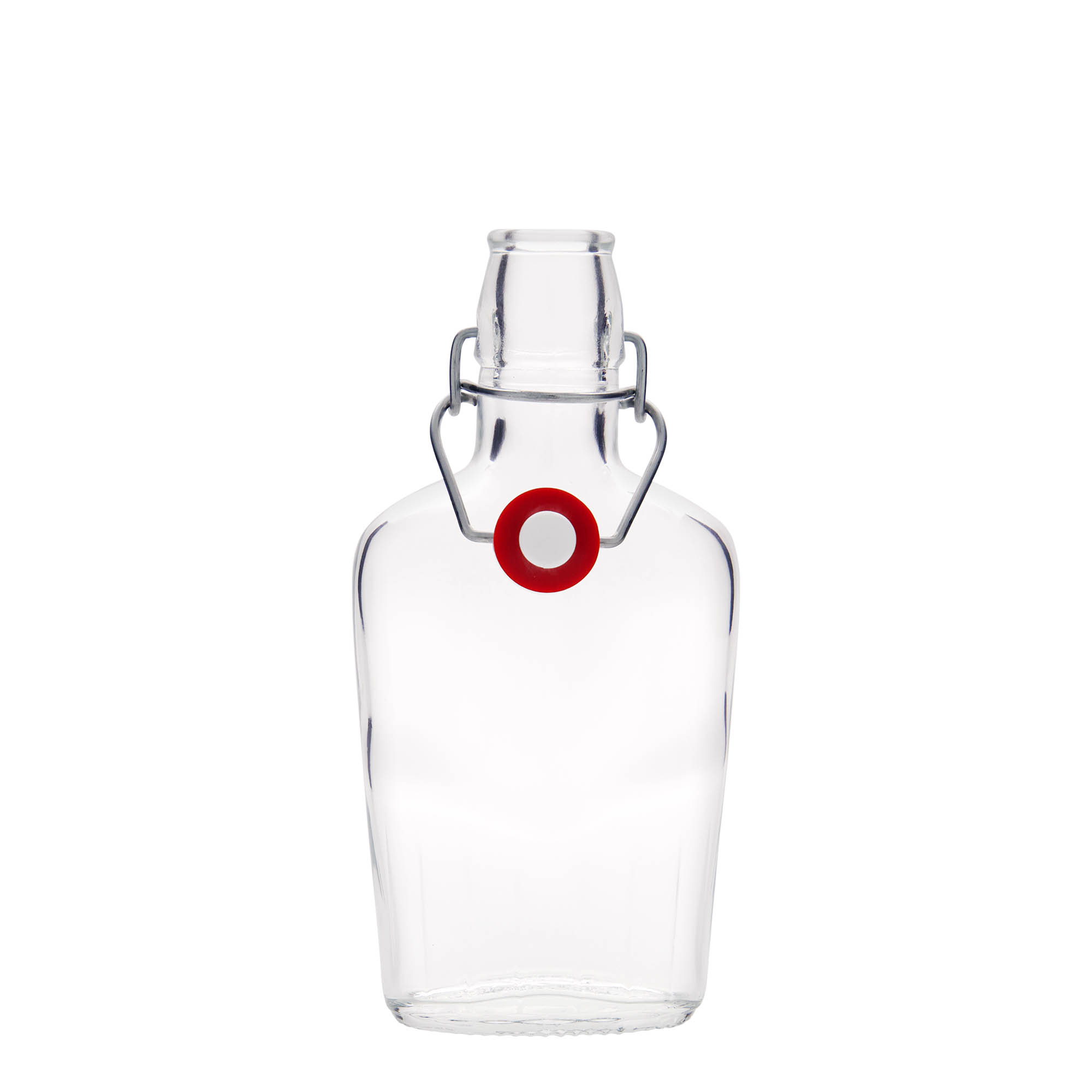 250 ml stiklinis butelis „Fiaschetta“, ovalus, anga: užsegamas užraktu 250 ml stiklinis butelis „Fiaschetta“, ovalus, anga: užsegamas užraktu