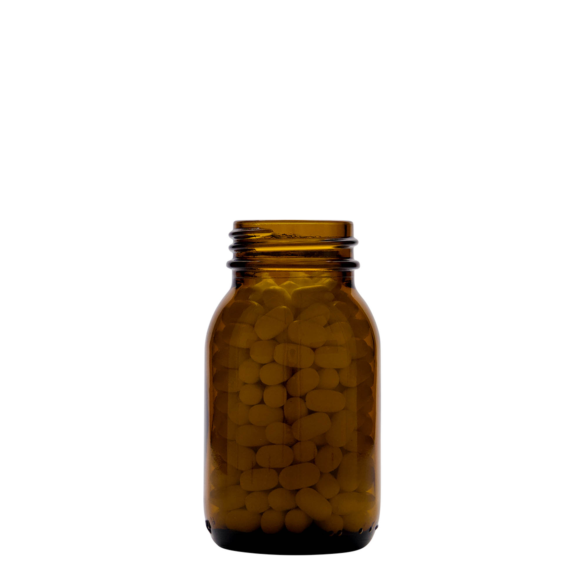 125 ml plačiu kaklu stiklainis, rudas, anga: DIN 40