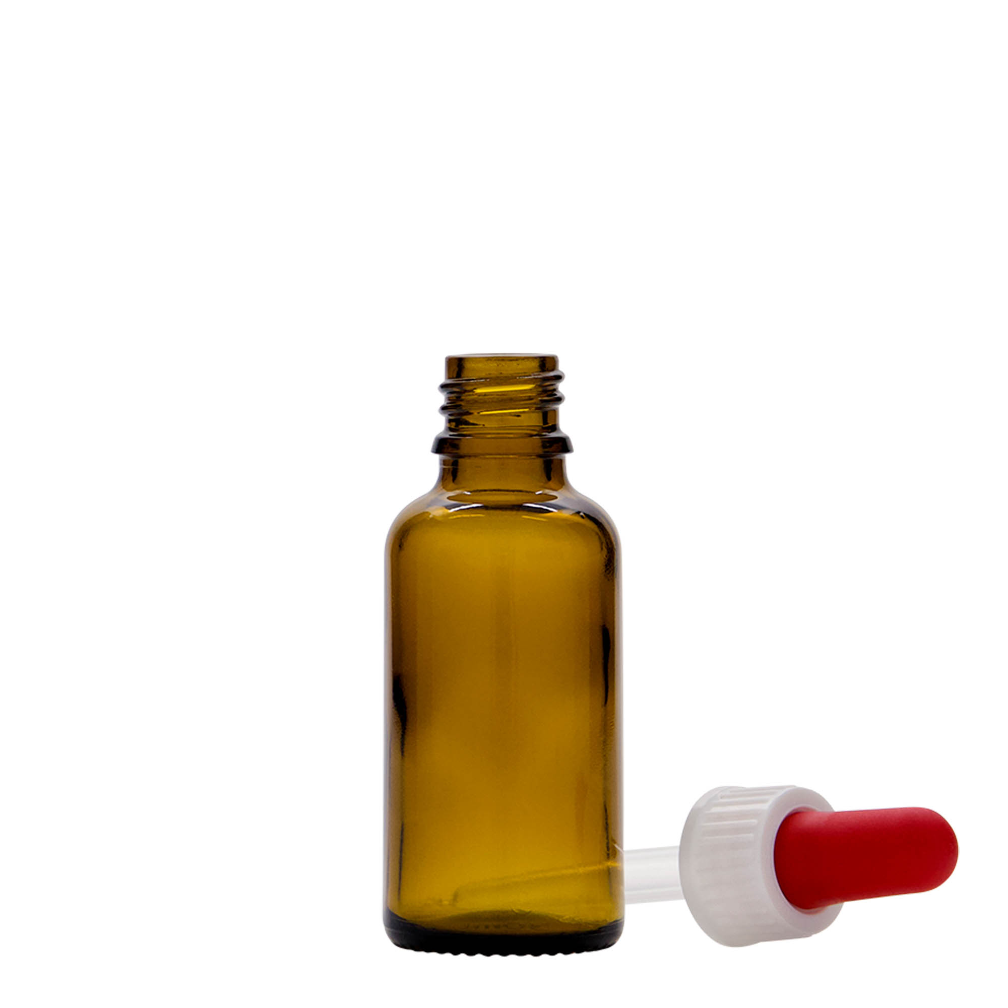 30 ml lašintuvo buteliukas, medicininis, stiklinis, rudas, burna: DIN 18