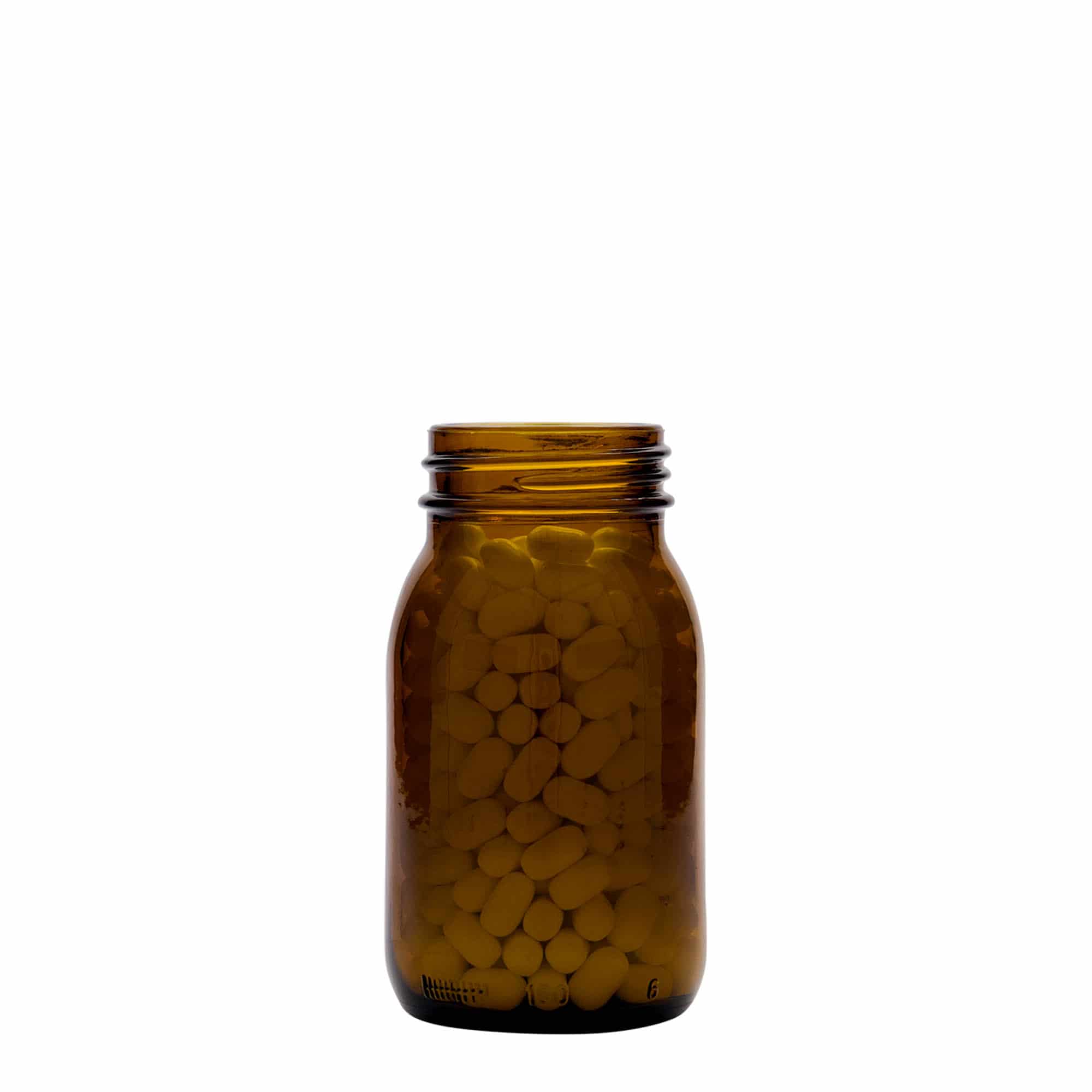 150 ml plačiu kaklu stiklainis, rudas, anga: DIN 45