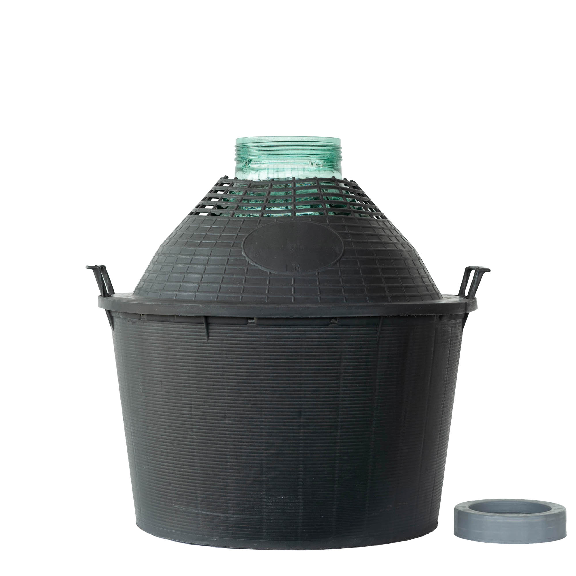 34 l balioninė talpa plačiu kakleliu, stiklinė, anga: sraigtinis uždarymas