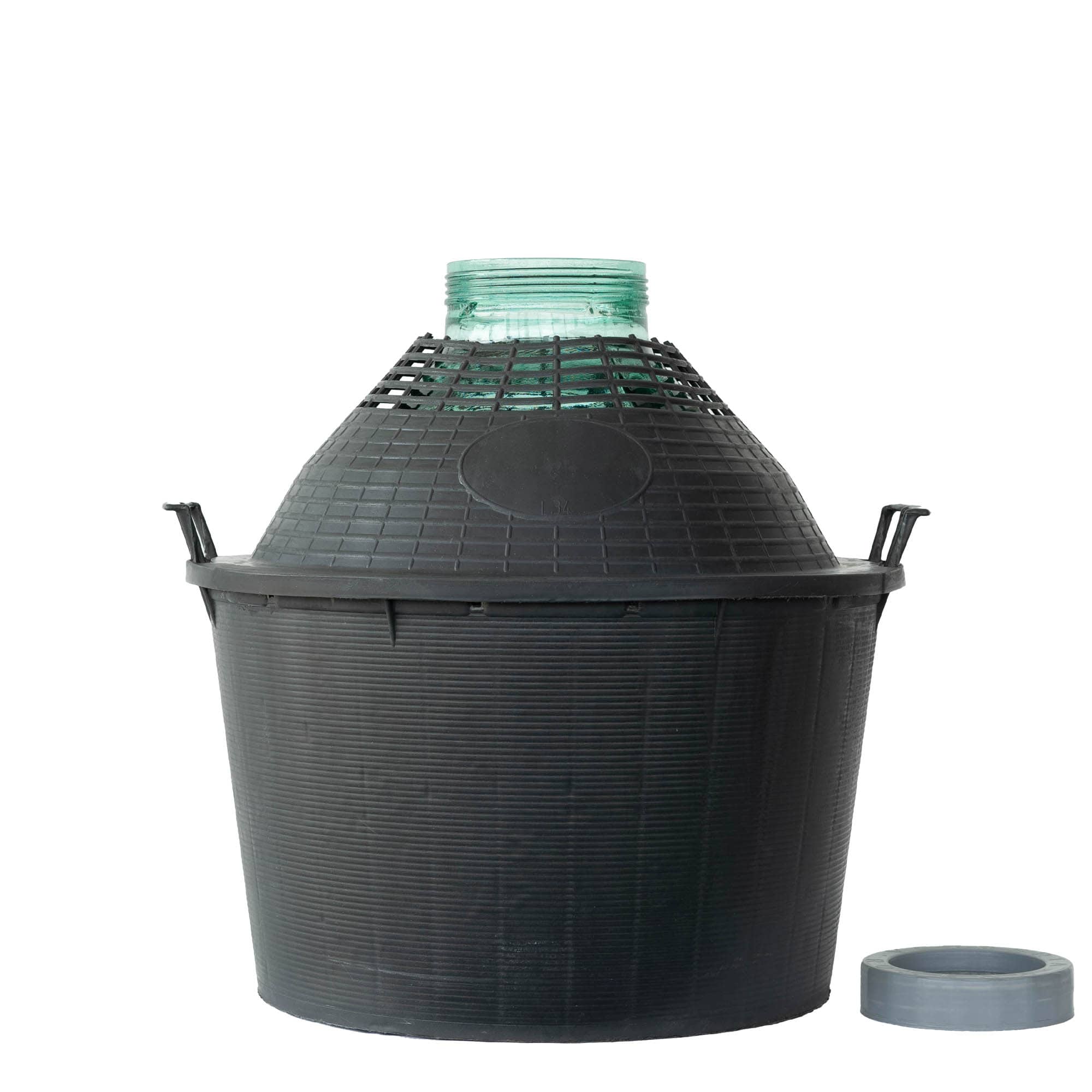 34 l balioninė talpa plačiu kakleliu, stiklinė, anga: sraigtinis uždarymas