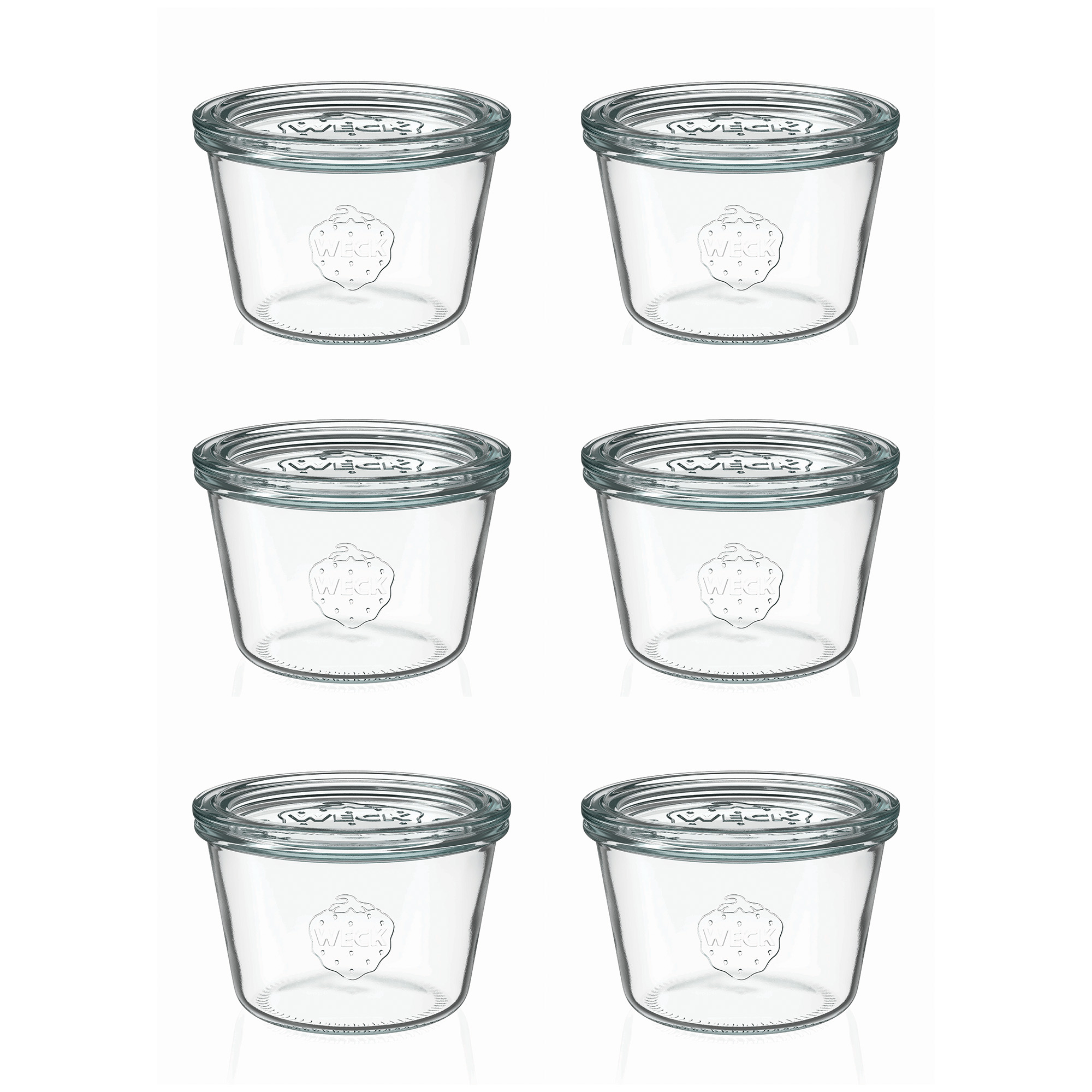 6x 370 ml WECK-stiklainis su plačiu burnu su stiklo dangteliu RR 100