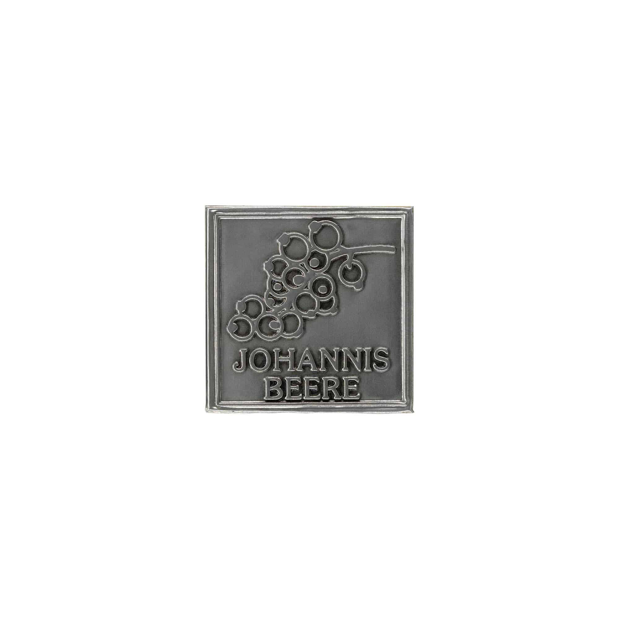 Švino etiketė „Johannisbeere“, kvadratinė, metalinė, sidabrinė Švino etiketė „Johannisbeere“, kvadratinė, metalinė, sidabrinė