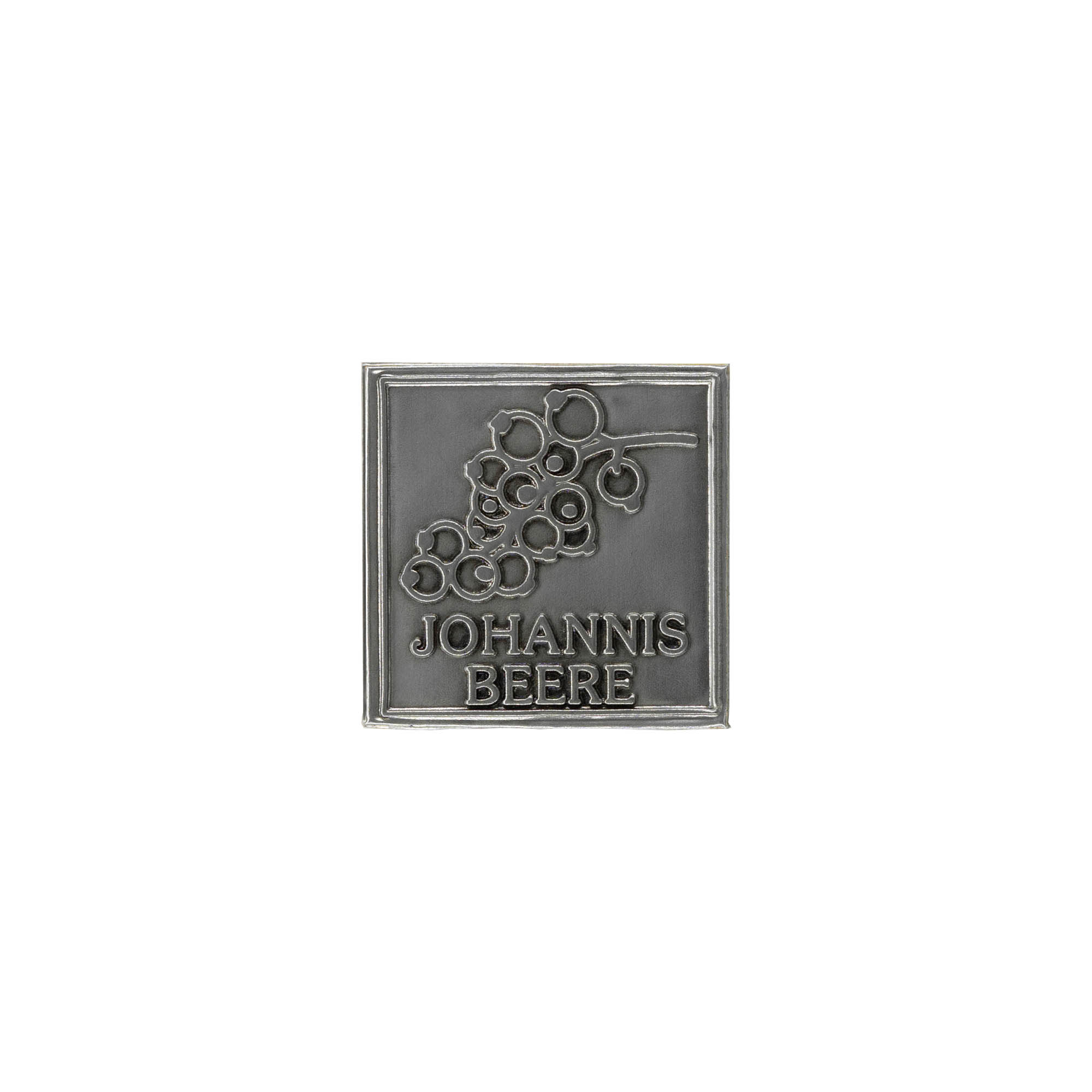 Švino etiketė „Johannisbeere“, kvadratinė, metalinė, sidabrinė Švino etiketė „Johannisbeere“, kvadratinė, metalinė, sidabrinė