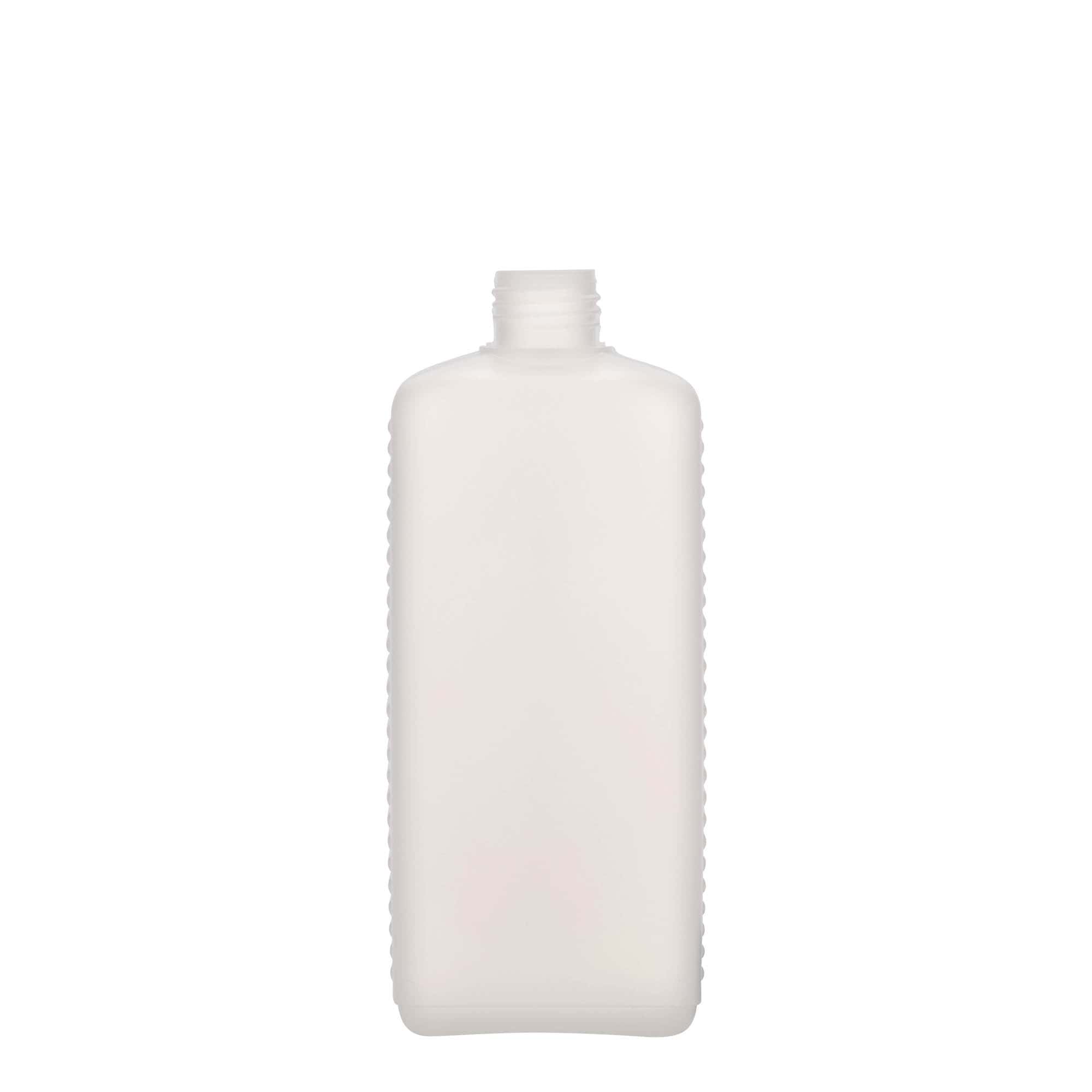 500 ml kanistrinė butelis, stačiakampis, HDPE plastikas, natūralios spalvos, anga: DIN 25 EPE