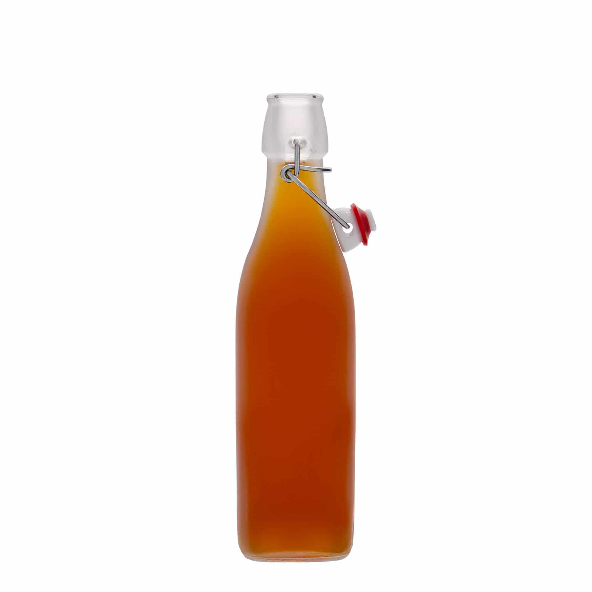 500 ml stiklinis butelis „Swing“, kvadratinis, baltas, anga: užsegamas užraktas