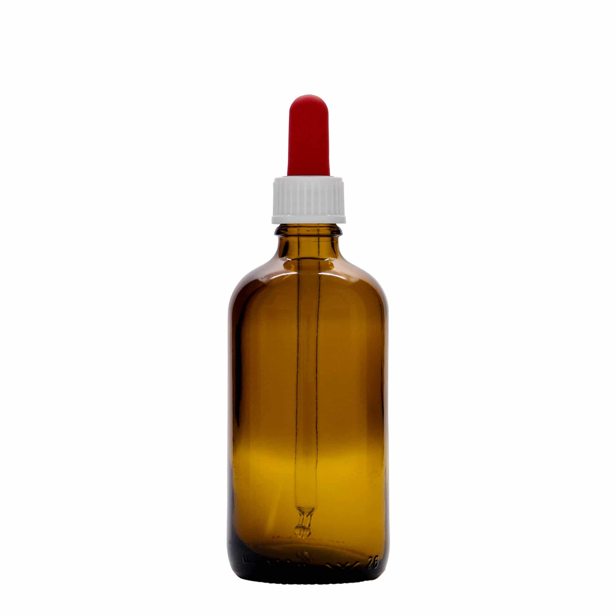 100 ml lašintuvo buteliukas, medicininis, stiklinis, rudo-raudonas, anga: DIN 18