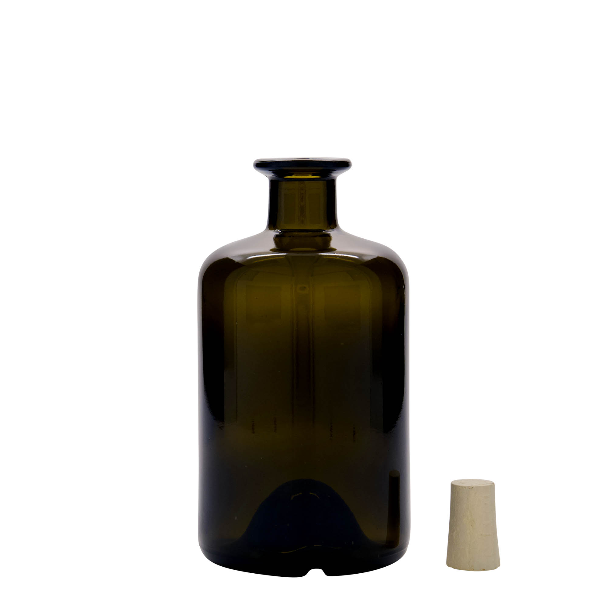 500 ml stiklinis vaistininko butelis, senovinės žalios spalvos, anga: kamštis