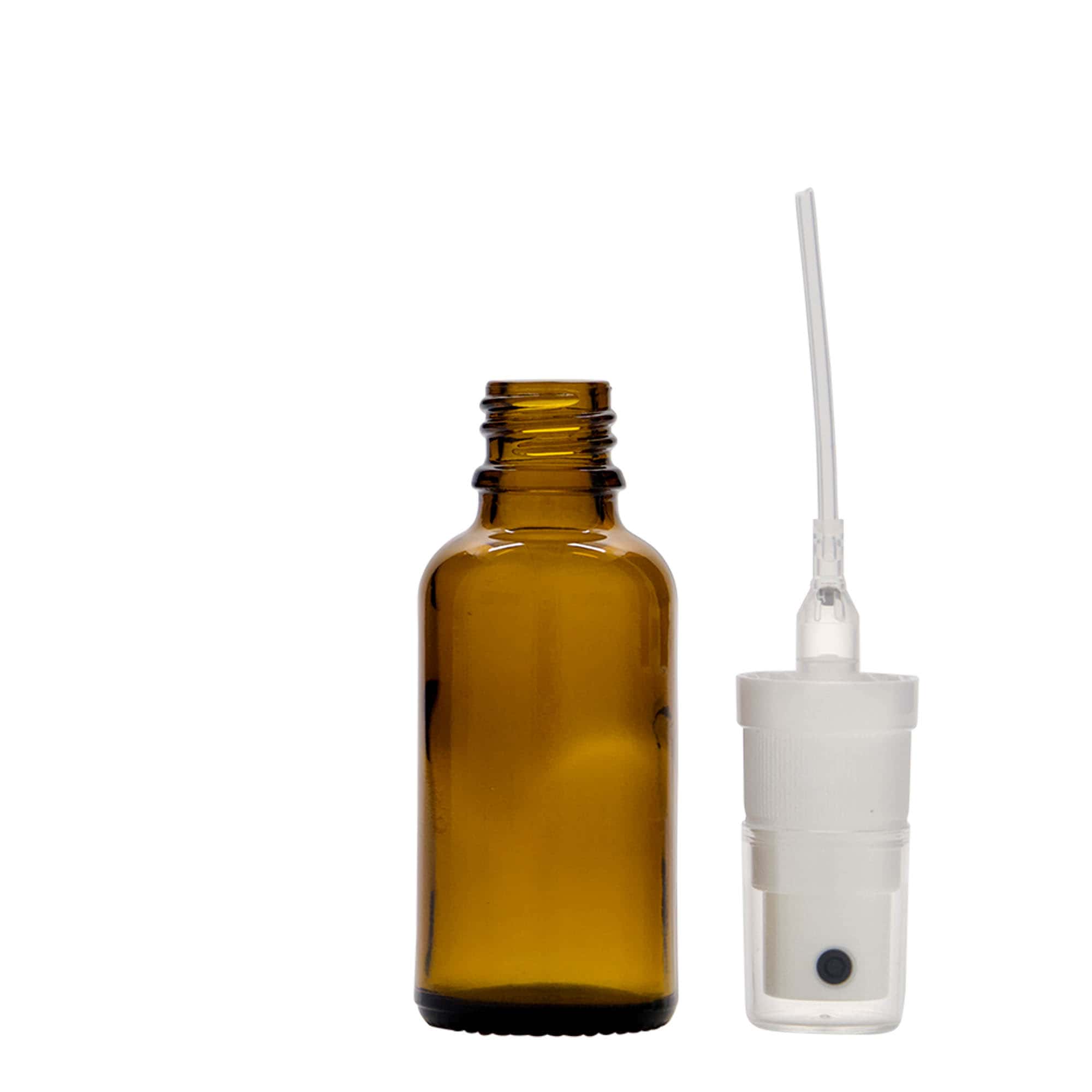 30 ml purškiama medicininė buteliuko, stiklas, rudas, anga: DIN 18