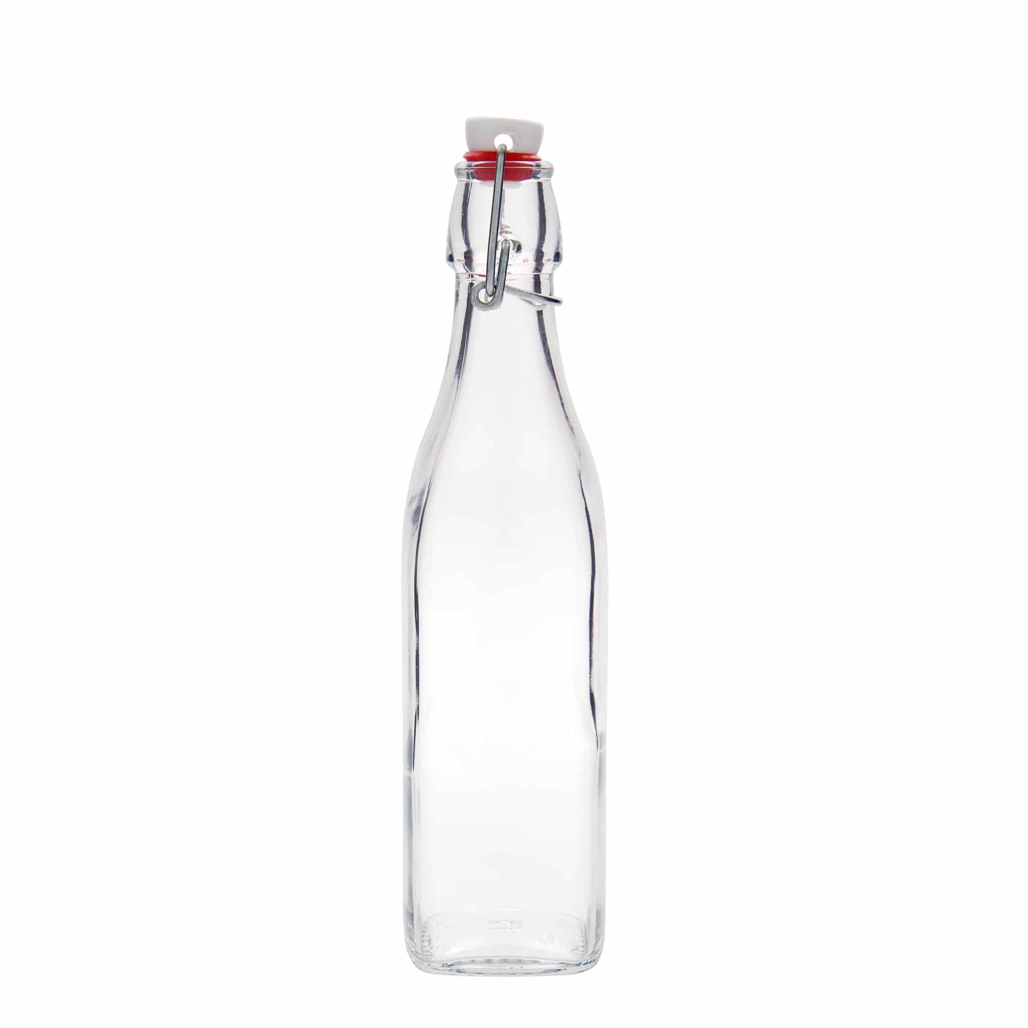 500 ml stiklinis butelis „Swing“, kvadratinis, anga: spaustukas uždarymui