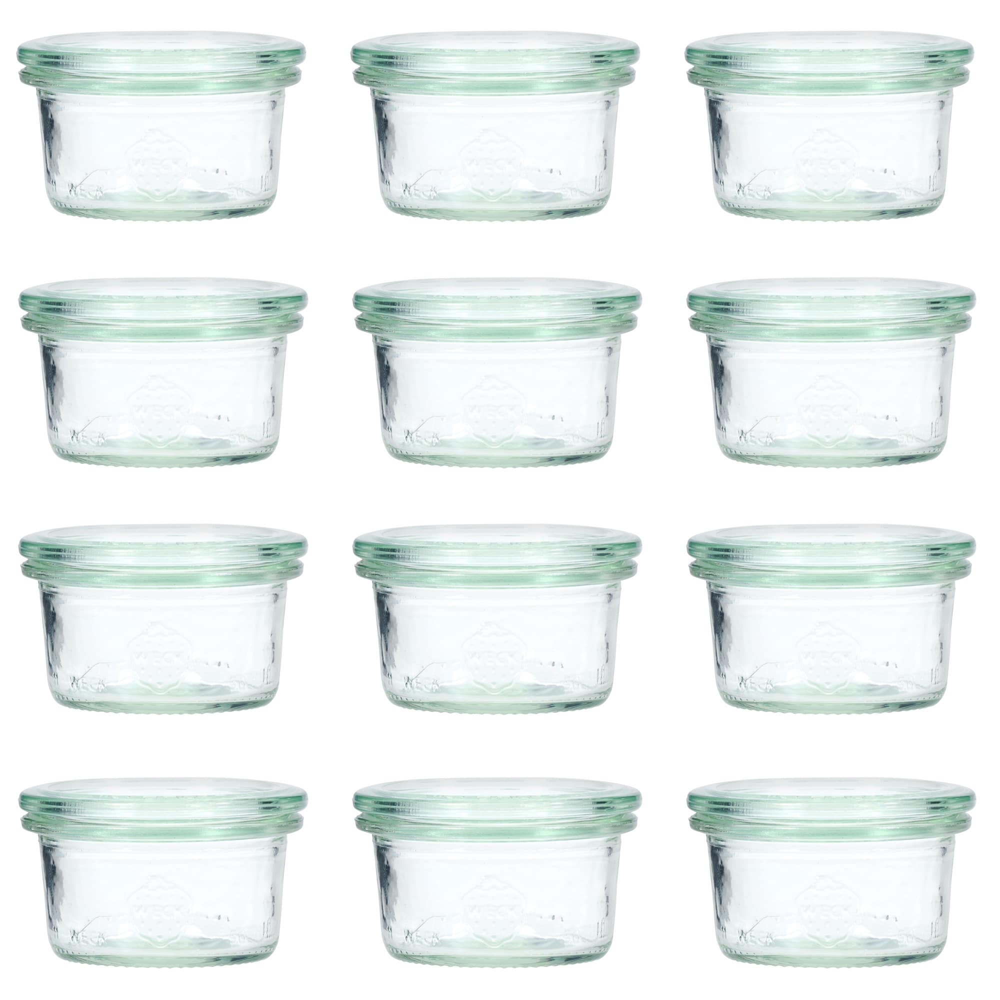 12x 50 ml WECK-stiklainis su plačiu burnu su stiklo dangteliu RR 60