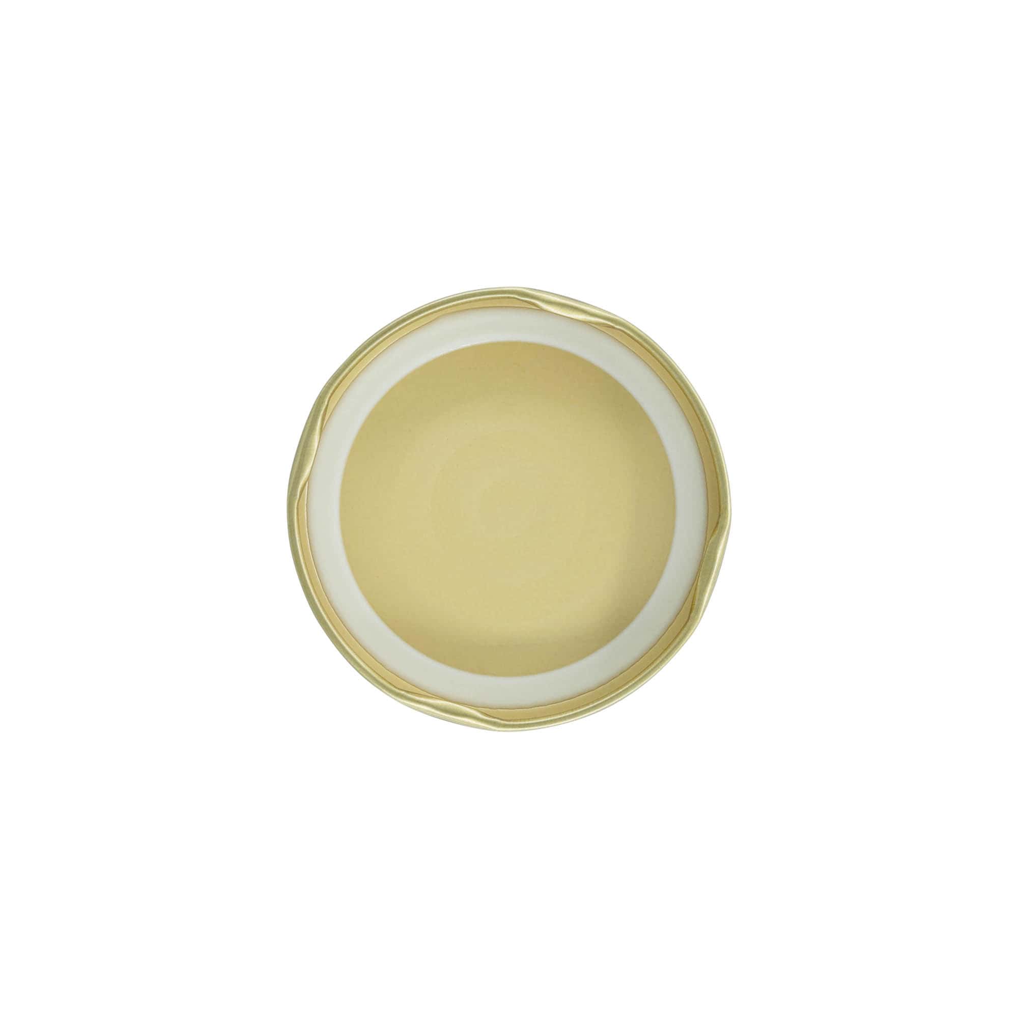 Twist-Off dangtelis, baltas lakštinis metalas, auksinis, skirtas atidarymui: TO 66 Twist-Off dangtelis, baltas lakštinis metalas, auksinis, skirtas atidarymui: TO 66