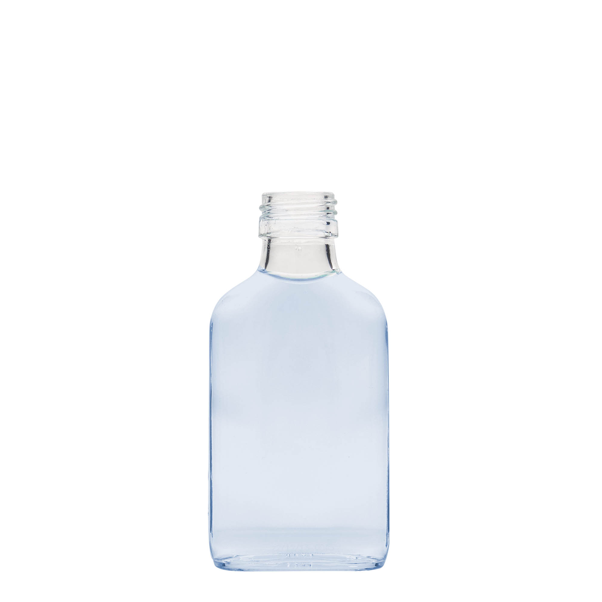 100 ml kišeninė buteliuko forma, stačiakampė, stiklas, anga: PP 28