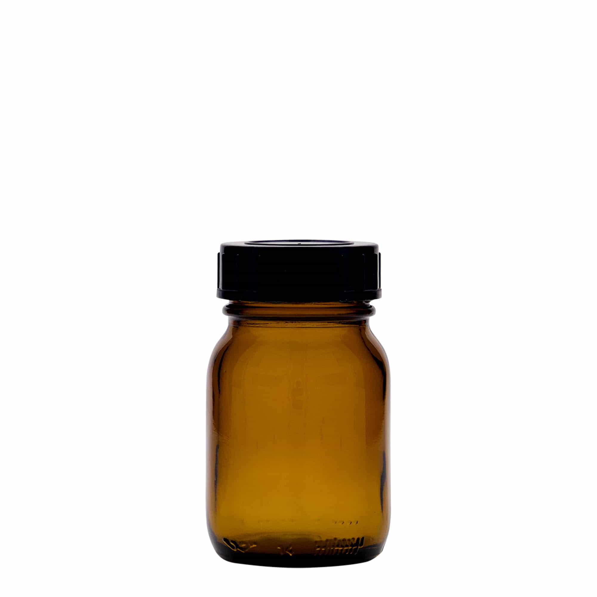 75 ml plačios burnos stiklainis, rudas, anga: DIN 40