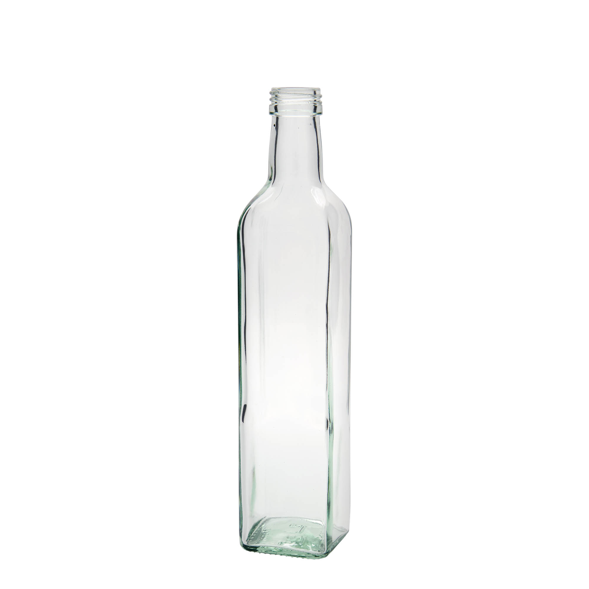500 ml stiklinis butelis „Marasca“, kvadratinis, anga: PP 31,5
