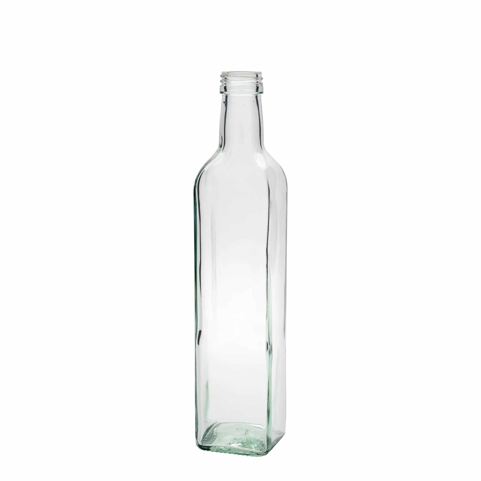 500 ml stiklinis butelis „Marasca“, kvadratinis, anga: PP 31,5