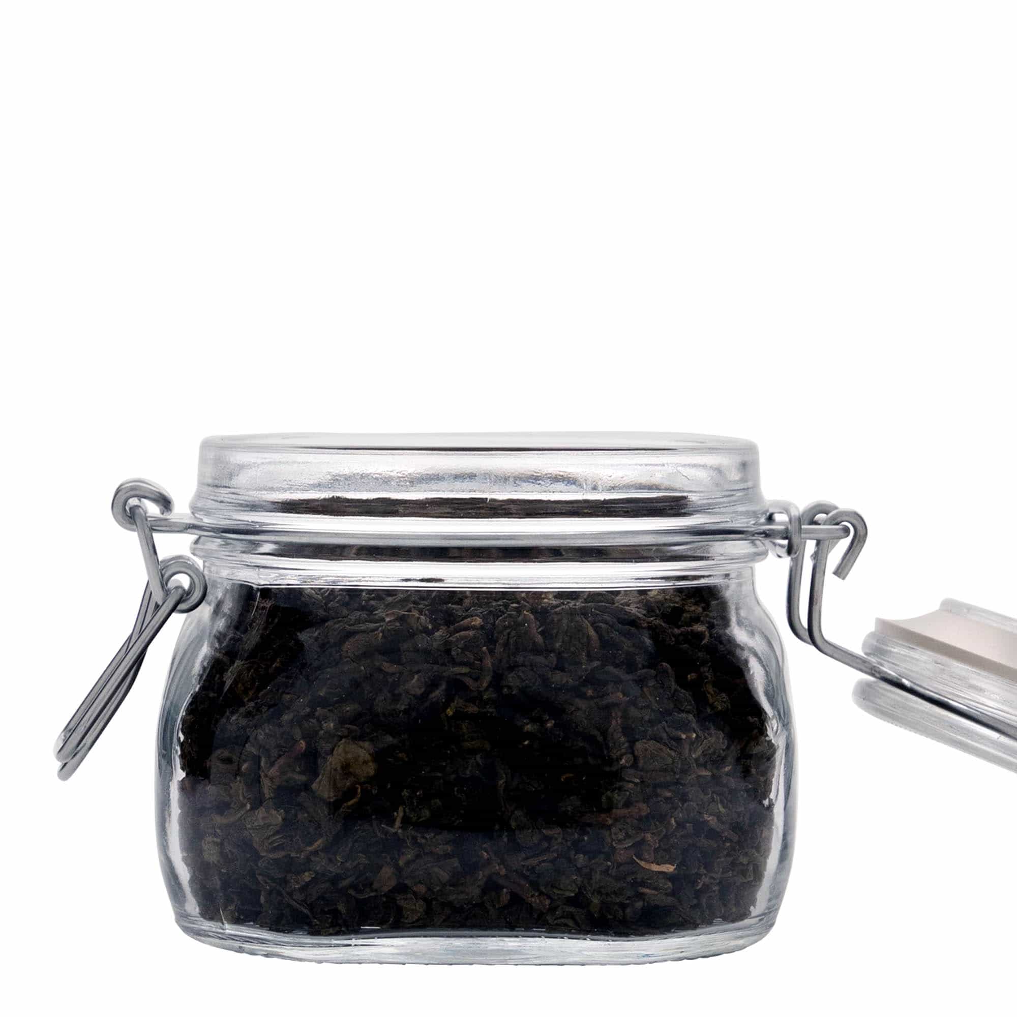 500 ml vielos užsegamas stiklainis „Fido“, kvadratinis, anga: vielos užsegimas