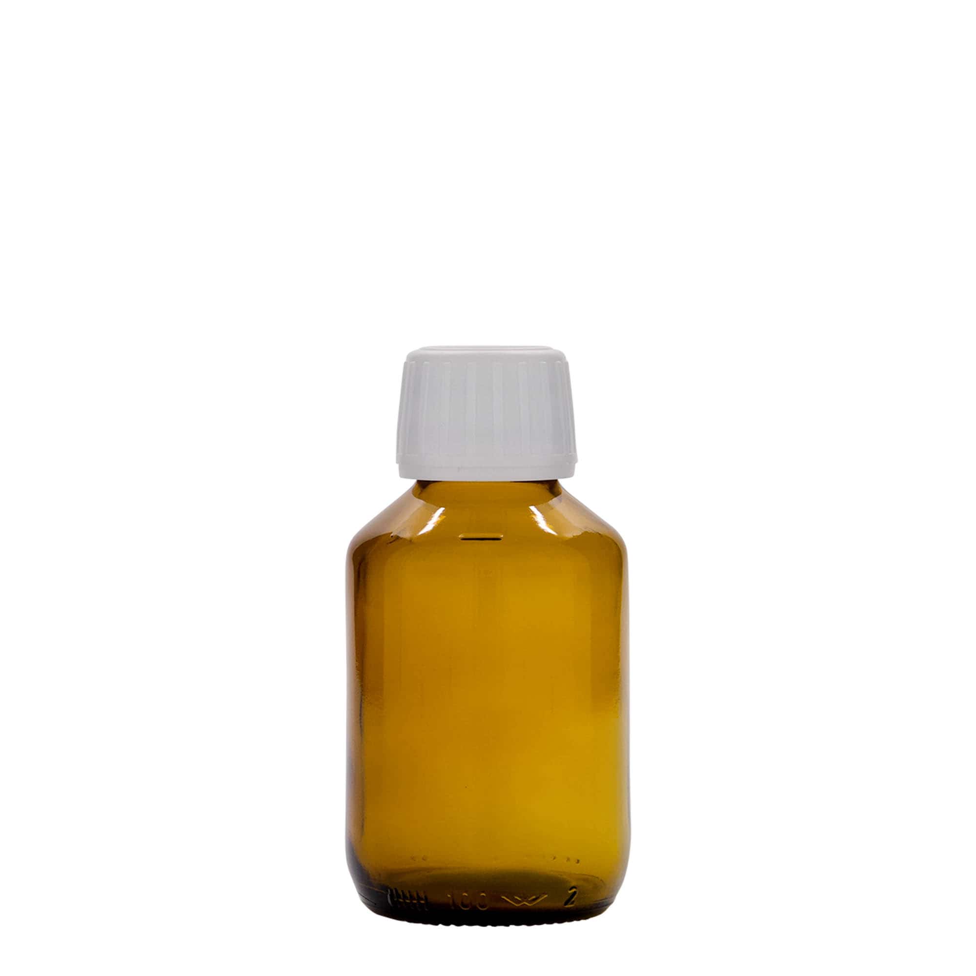 100 ml medicininis buteliukas, rudas, stiklas, burna: PP 28