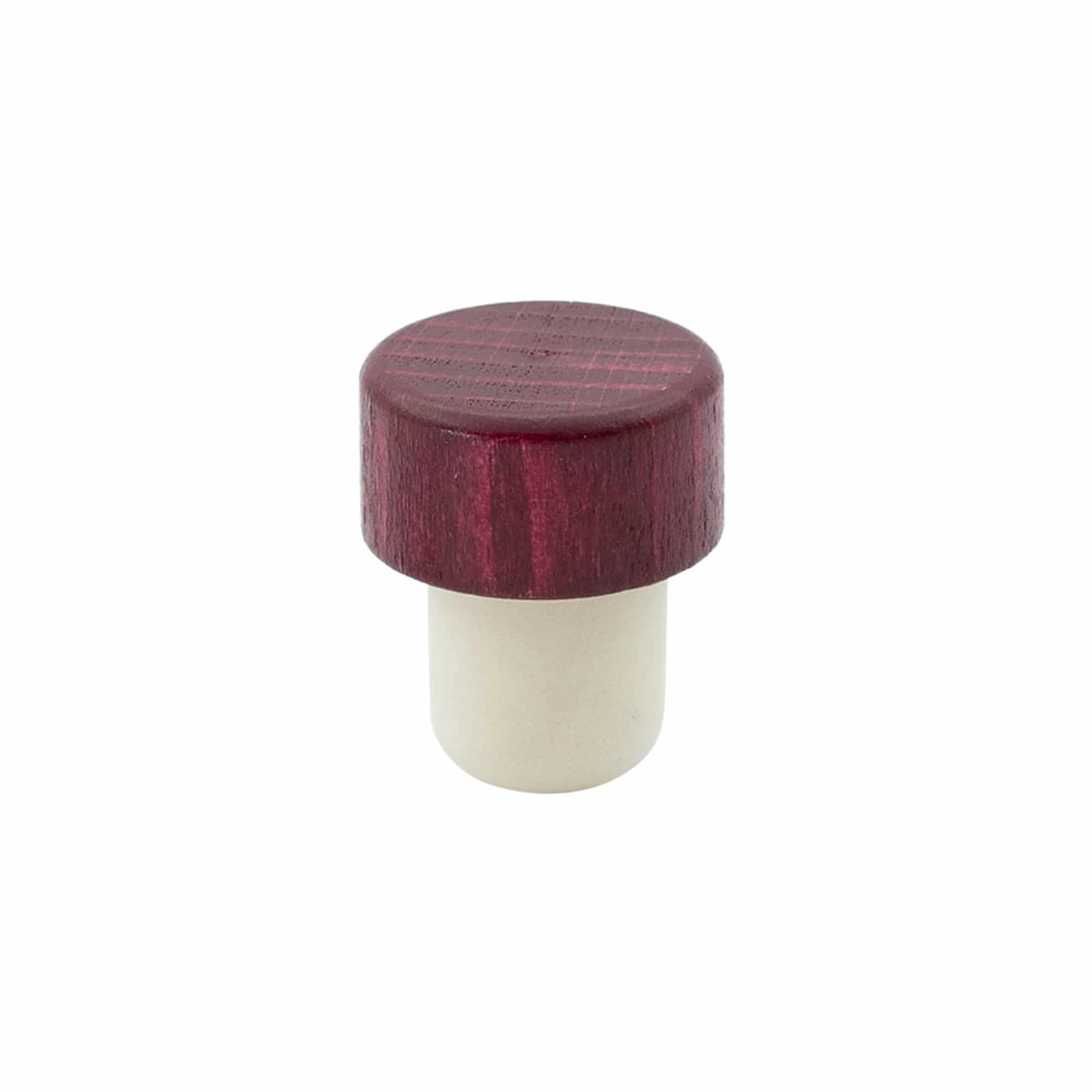 Rankenos kamštis 19 mm, mediena/plastikas, bordo raudonos spalvos, kamščio angai