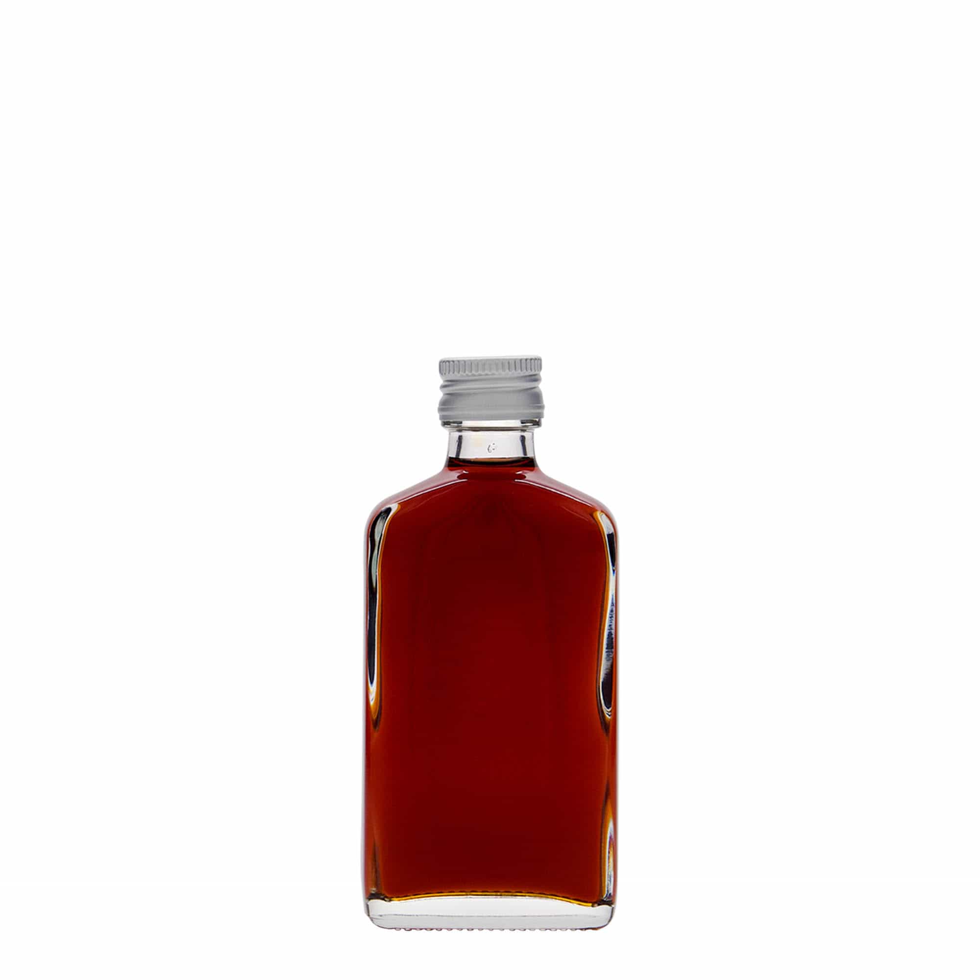 50 ml kišeninė buteliukas, stačiakampis, stiklas, burnos dalis: PP 18