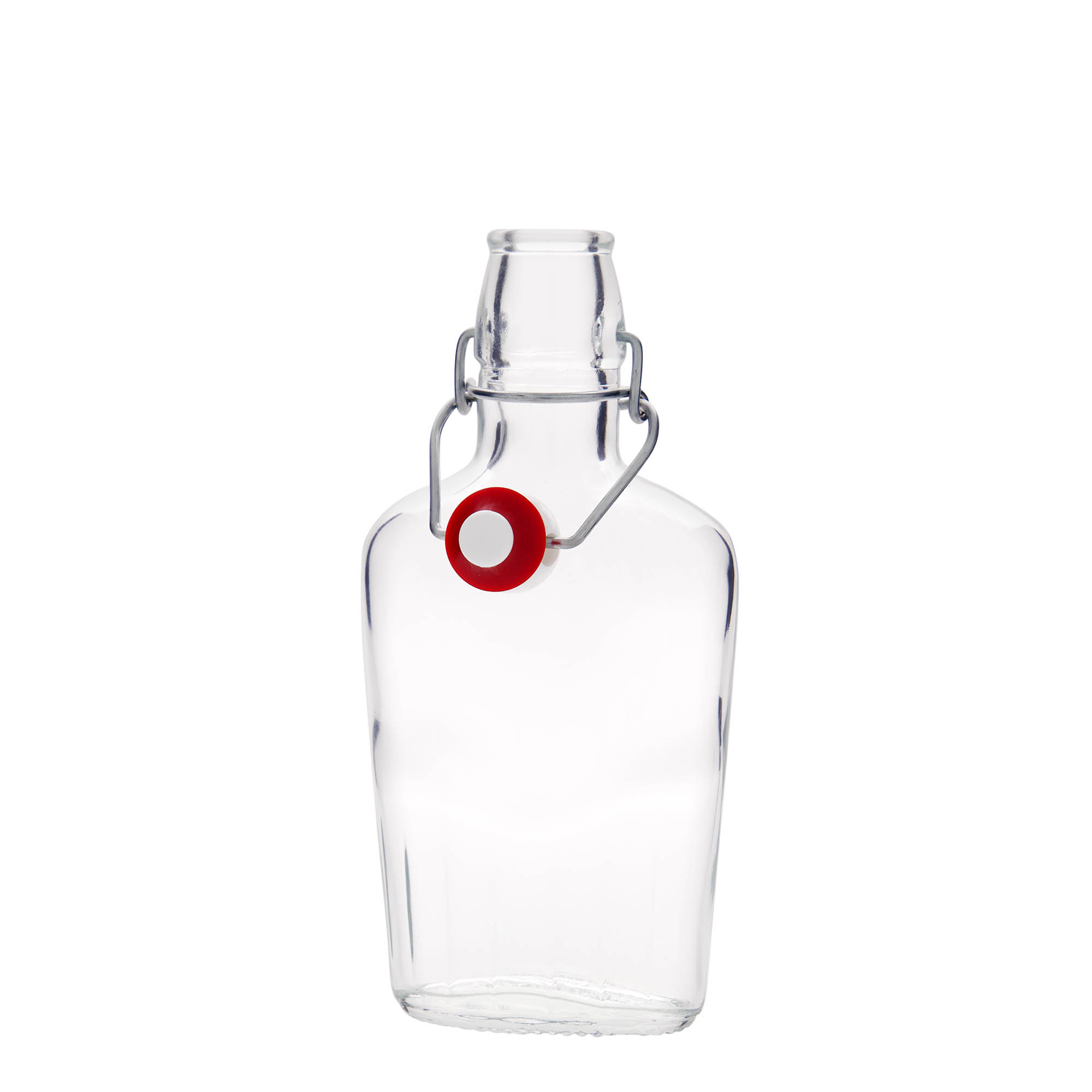 250 ml stiklinis butelis „Fiaschetta“, ovalus, anga: užsegamas užraktu 250 ml stiklinis butelis „Fiaschetta“, ovalus, anga: užsegamas užraktu