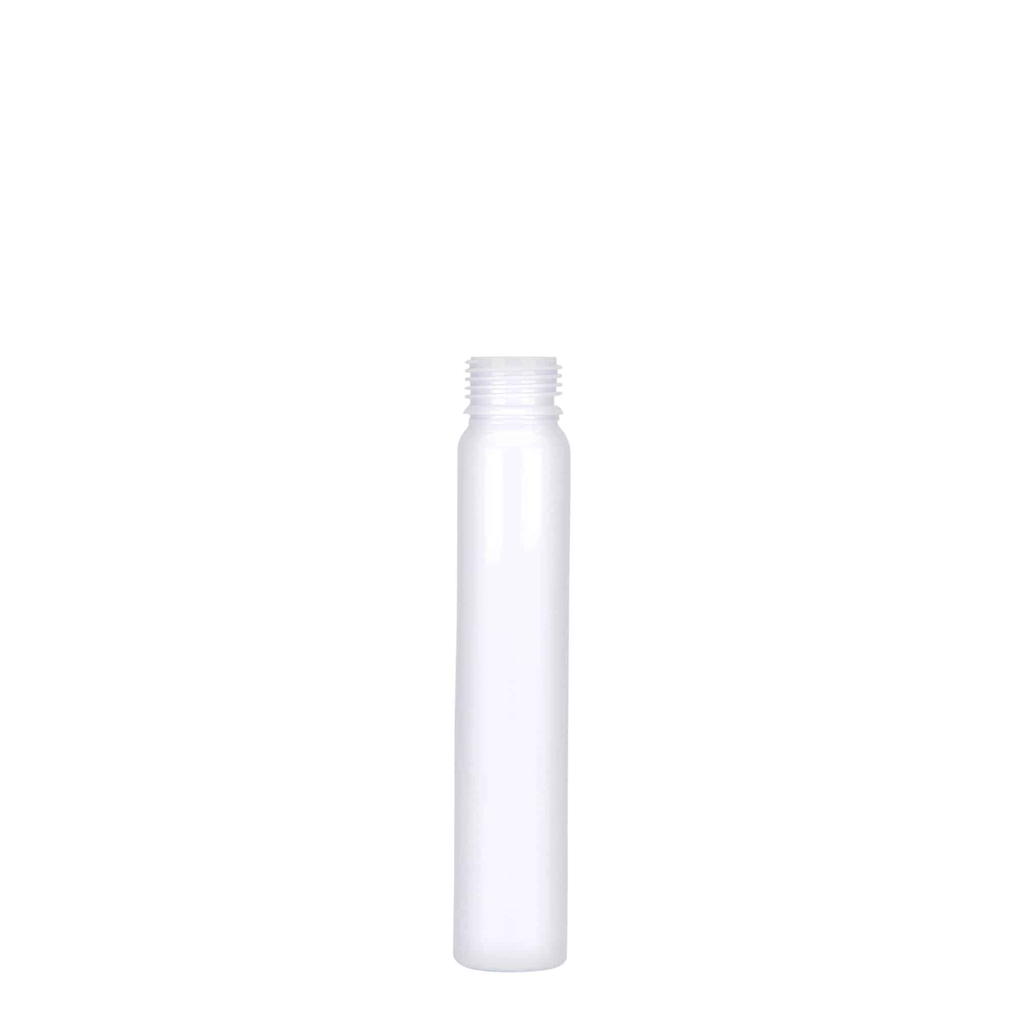 25 ml PET vamzdeliai, plastikas, balti, anga: srieginis uždarymas