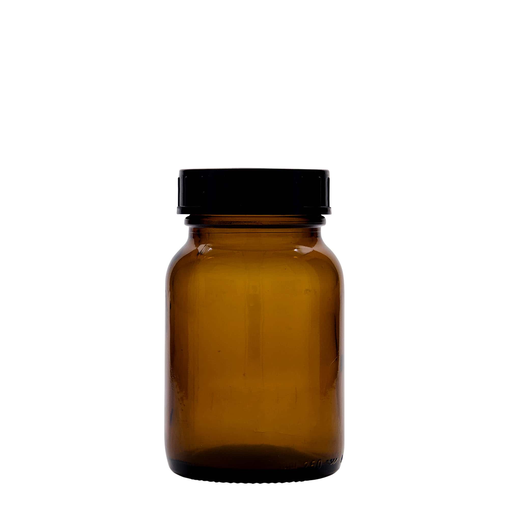 250 ml plačios kaklo stiklainis, rudas, anga: DIN 55