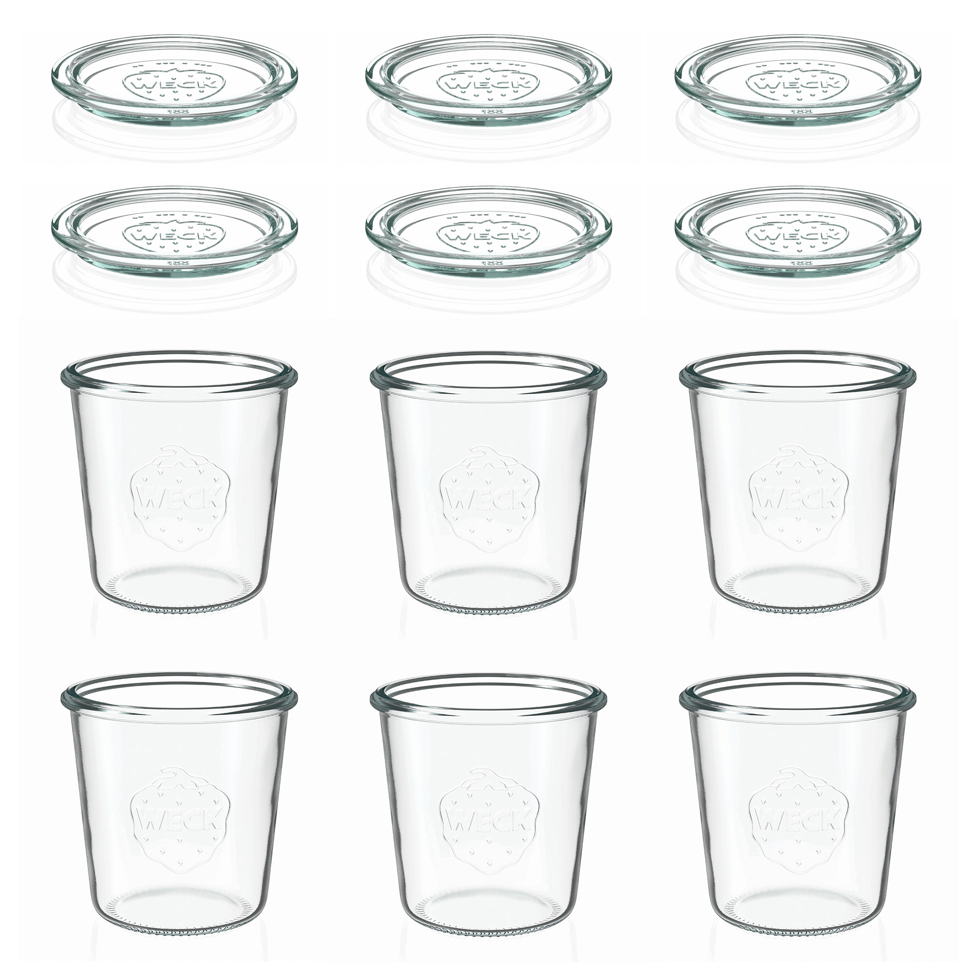 6x 580 ml WECK-stiklainis su plačiu burnu su stiklo dangteliu RR 100