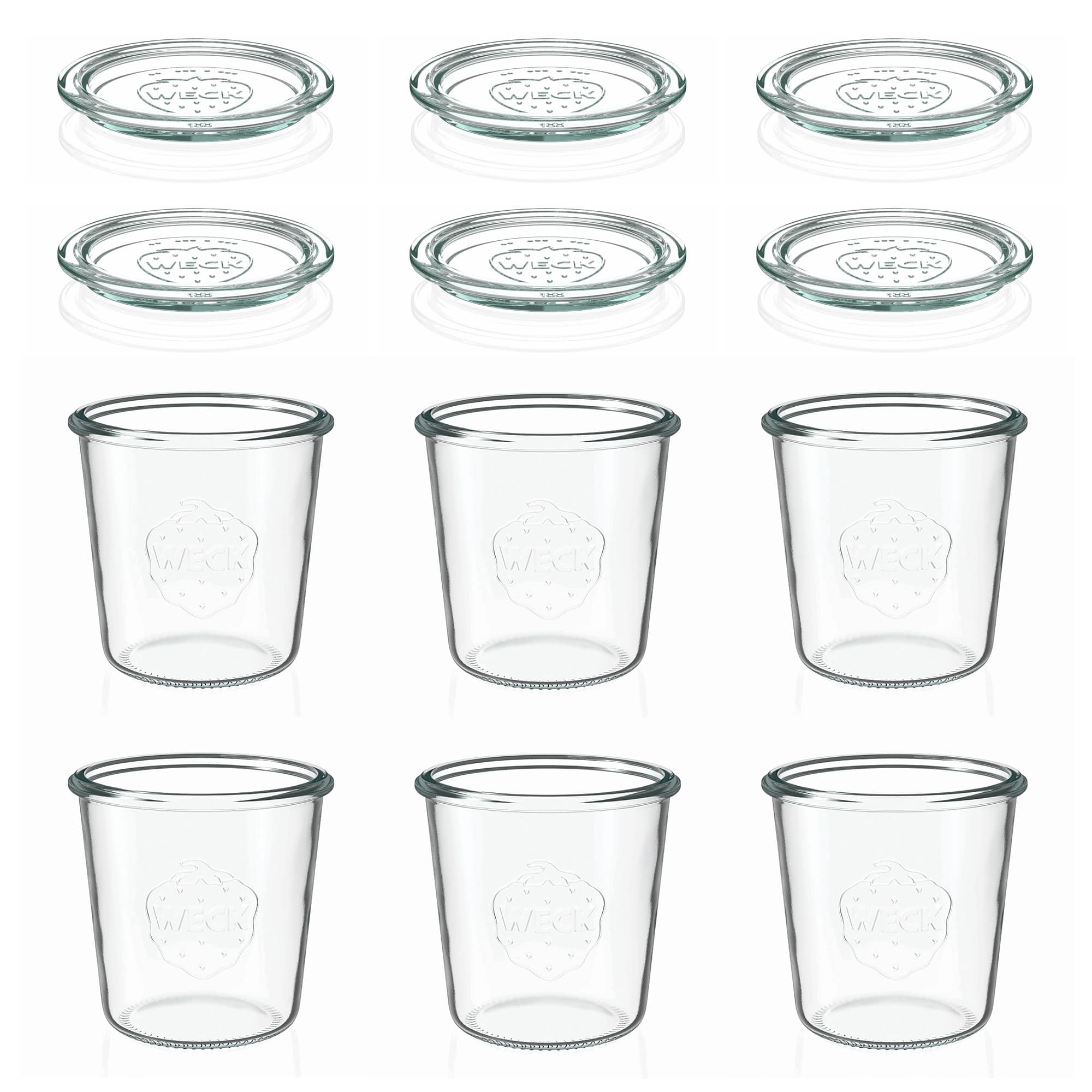 6x 580 ml WECK-stiklainis su plačiu burnu su stiklo dangteliu RR 100