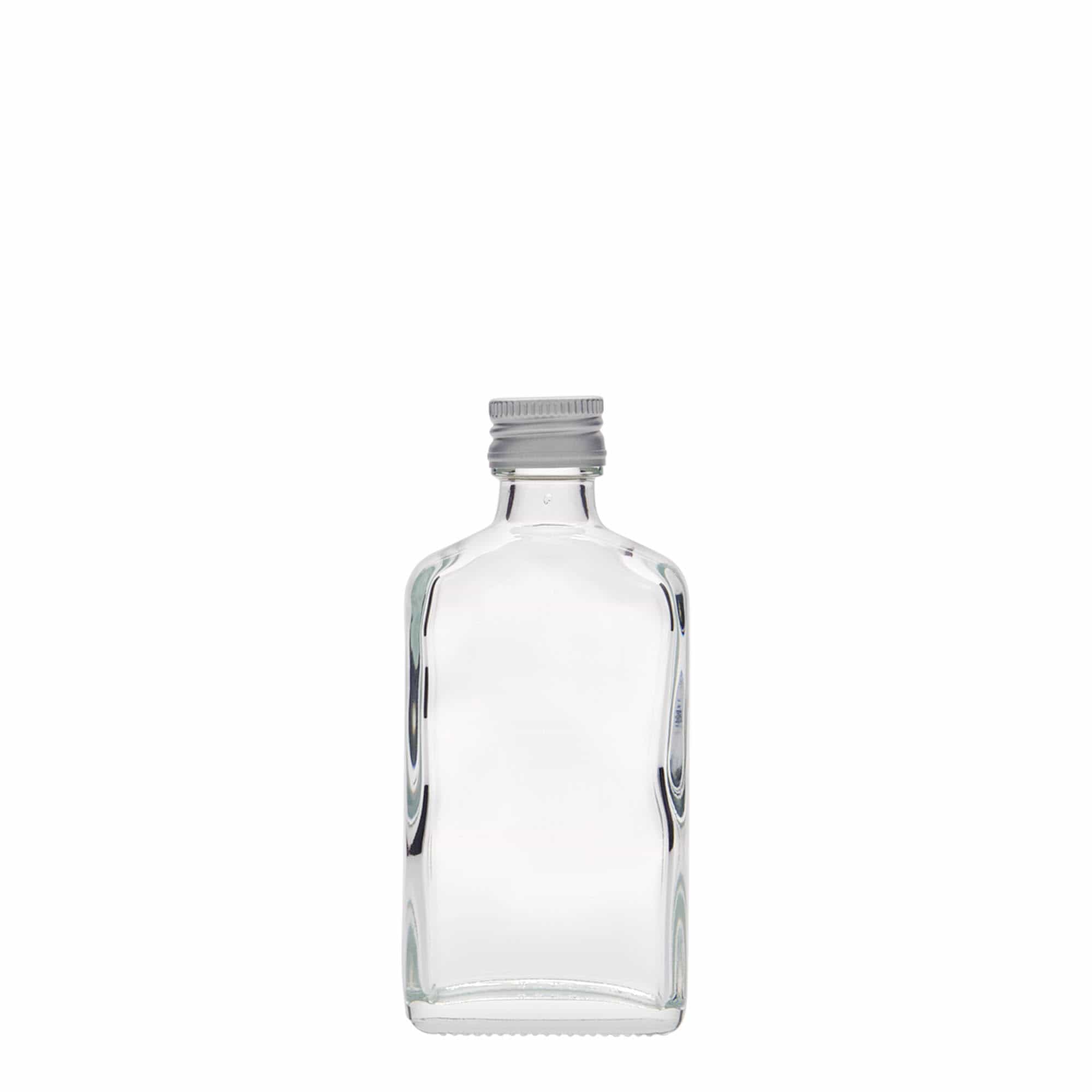 50 ml kišeninė buteliukas, stačiakampis, stiklas, burnos dalis: PP 18