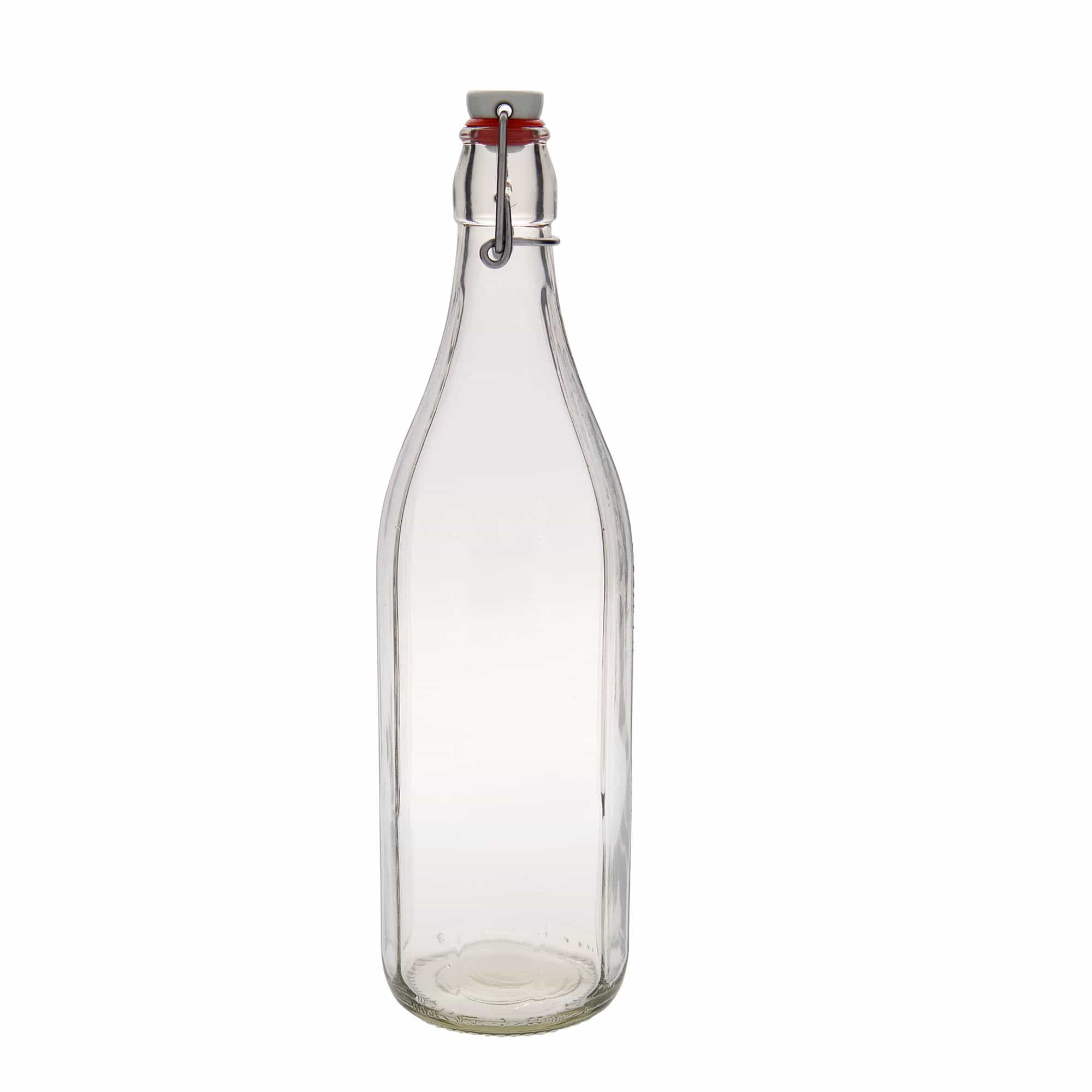 1.000 ml stiklinis butelis „Bravo“, dešimtkampis, anga: užsegamas užraktas