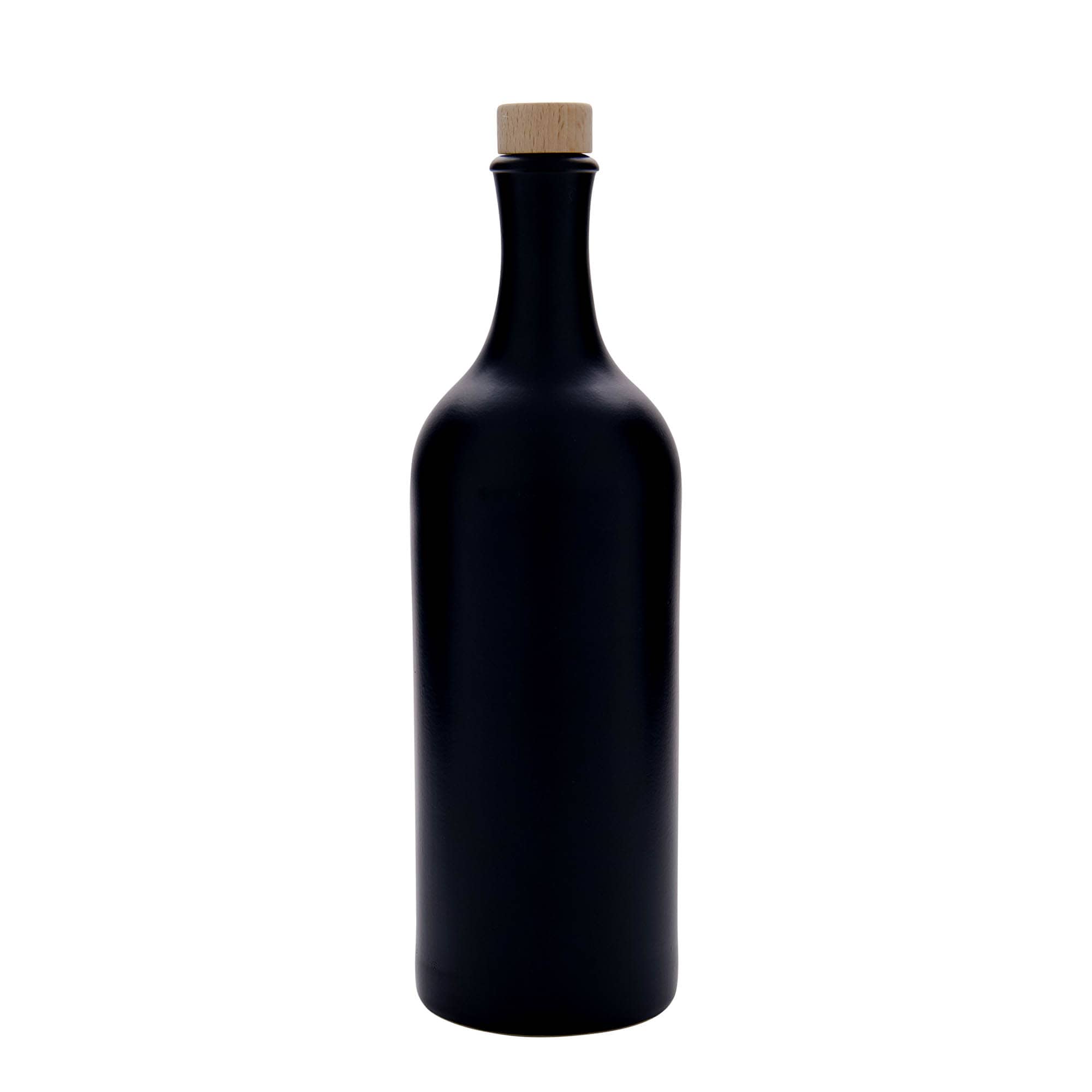 750 ml ilgo kaklo molinis ąsotis, akmeninė keramika, juodas, burna: kamštis