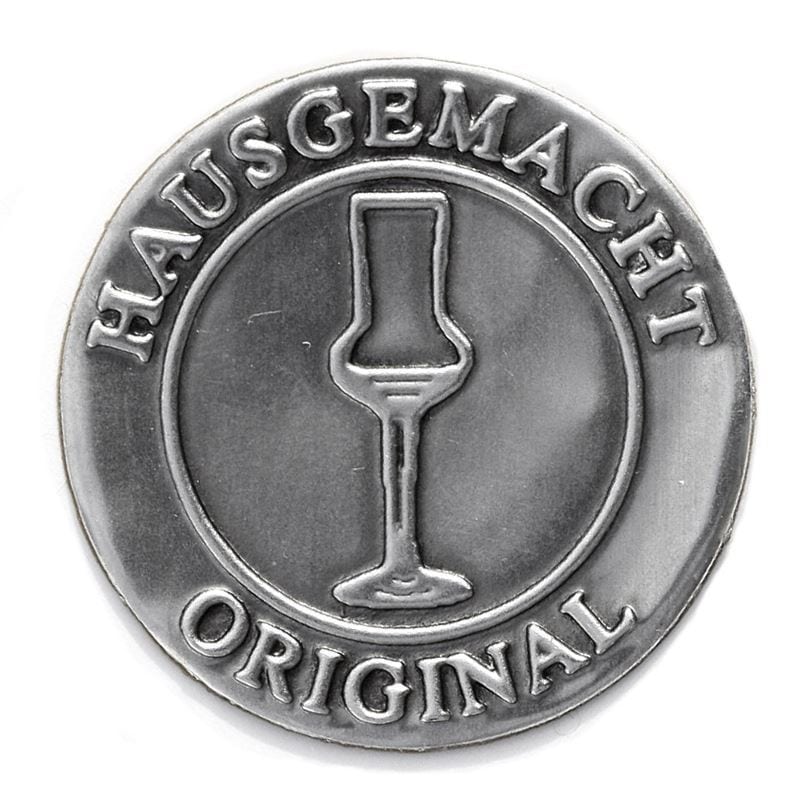 Švino etikėtė „Original Hausgemacht“, apvali, metalinė, sidabrinė Švino etikėtė „Original Hausgemacht“, apvali, metalinė, sidabrinė