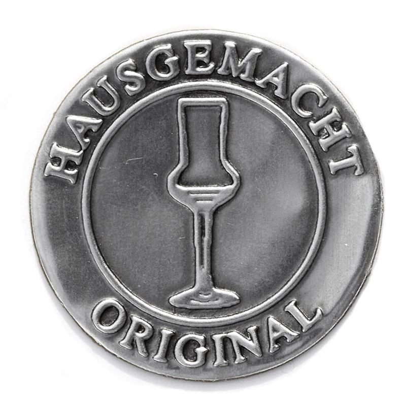 Švino etikėtė „Original Hausgemacht“, apvali, metalinė, sidabrinė Švino etikėtė „Original Hausgemacht“, apvali, metalinė, sidabrinė