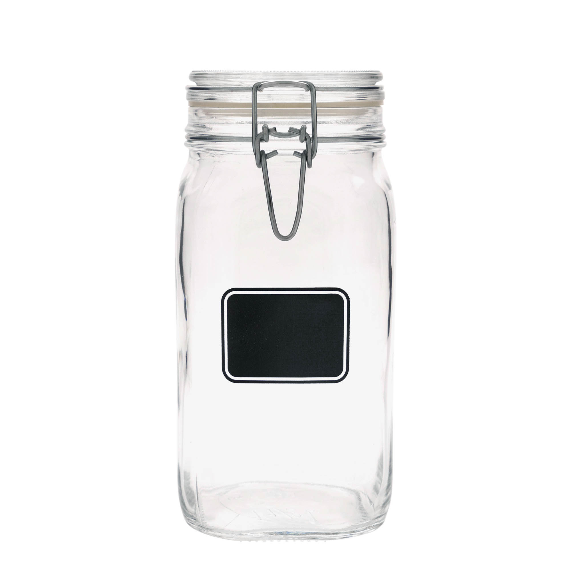 1.500 ml vielos užsegamas stiklainis „Fido“, motyvas: etikečių plotas, kvadratinis, anga: vielos užsegimas 1.500 ml vielos užsegamas stiklainis „Fido“, motyvas: etikečių plotas, kvadratinis, anga: vielos užsegimas