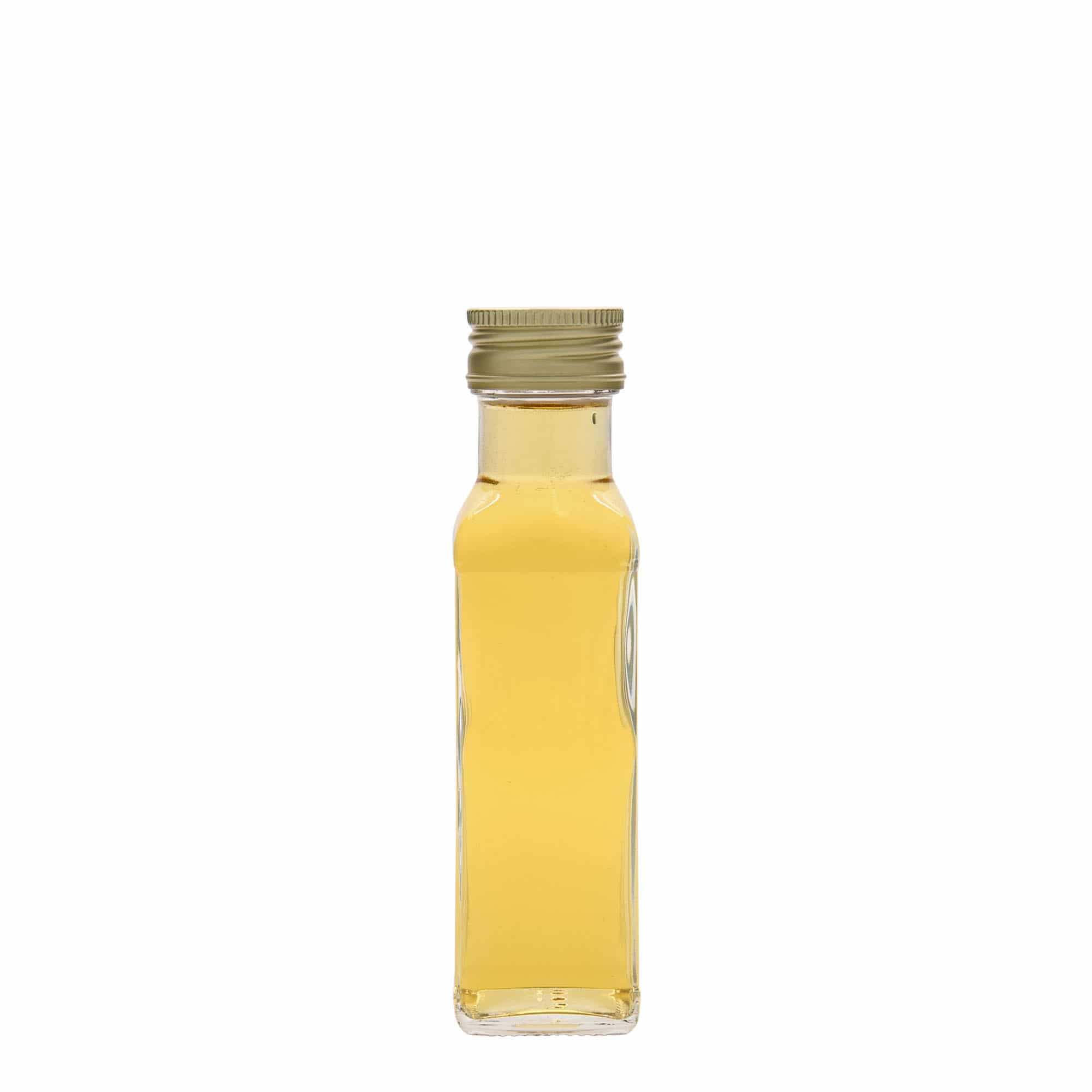 100 ml stiklinis buteliukas „Marasca“, kvadratinis, anga: PP 31,5