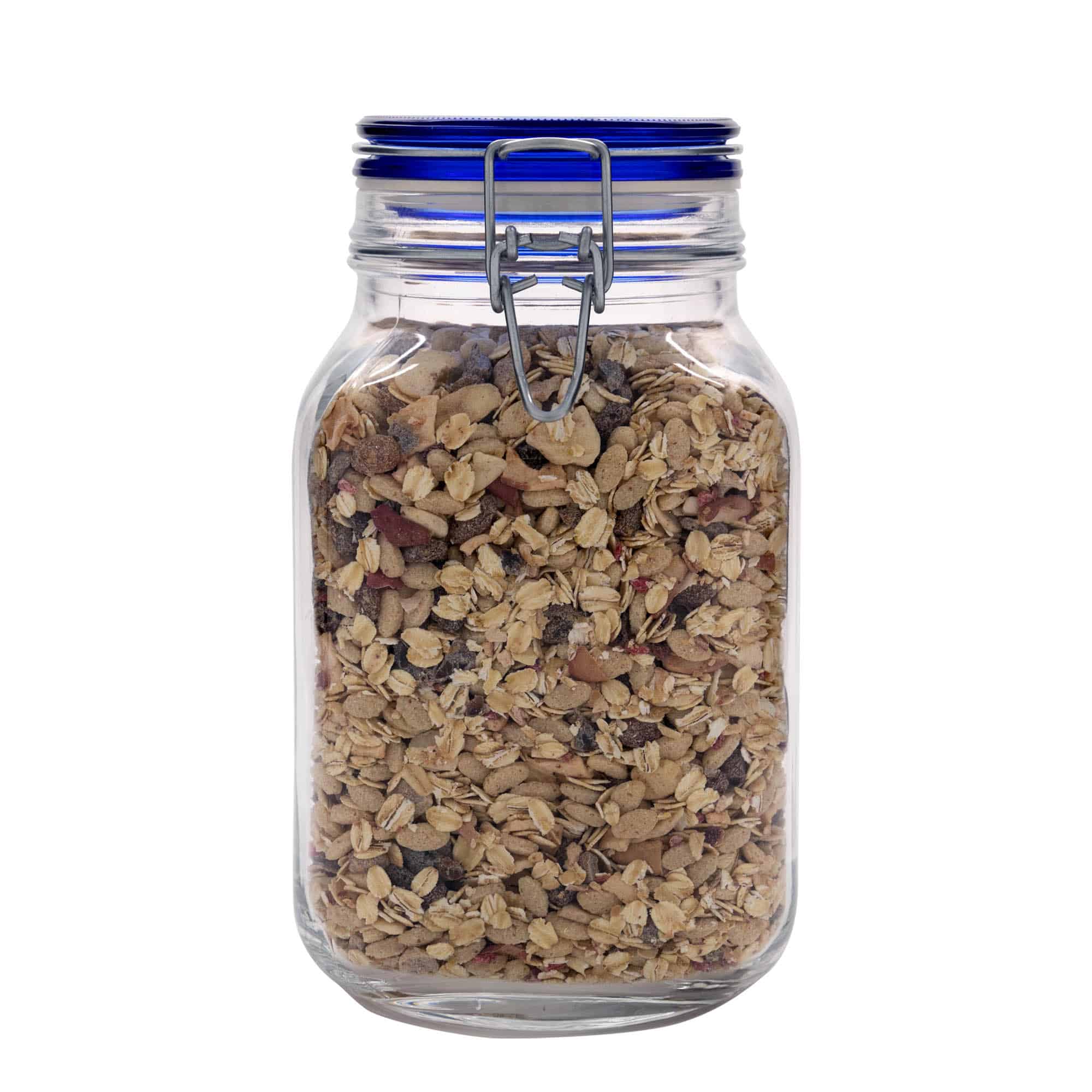 2.000 ml vielos užsegimo stiklainis „Fido“ mėlynas dangtelis, kvadratinis, anga: vielos užsegimas