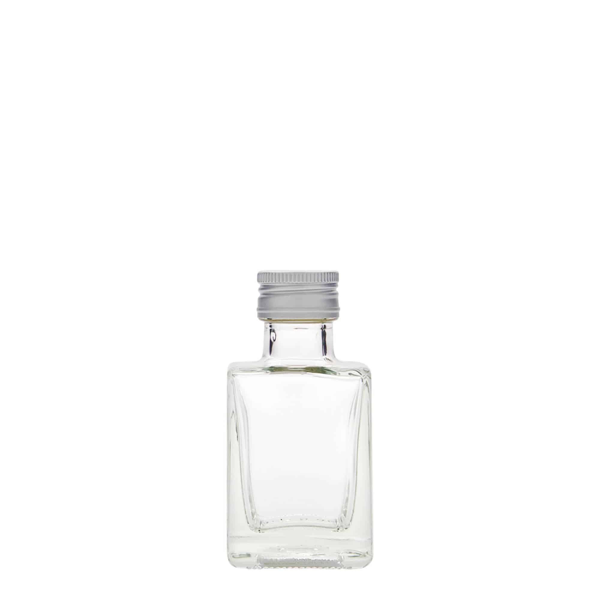 50 ml stiklinis buteliukas „Cube“, kvadratinis, anga: PP 24
